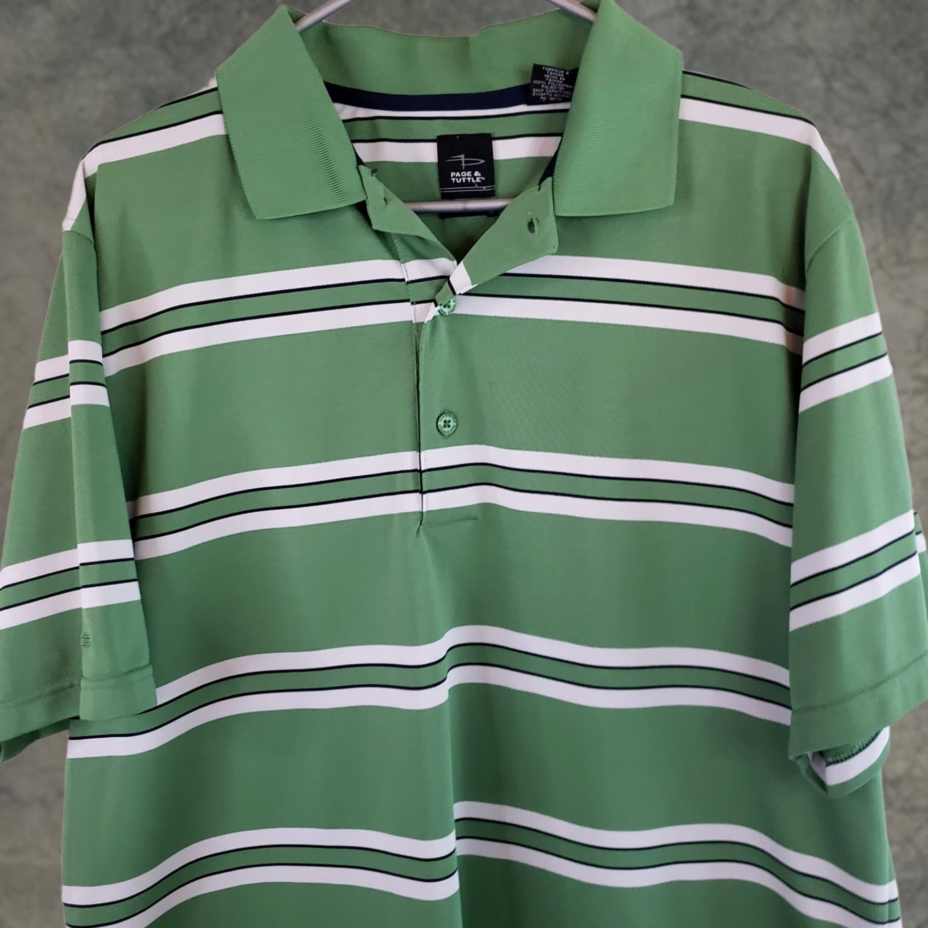 Vintage Page & Tuttle Golf Polo Cool Swing Mens L Green White Striped Short Slv Shirt Size US L / EU 52-54 / 3 - 1 Thumbnail