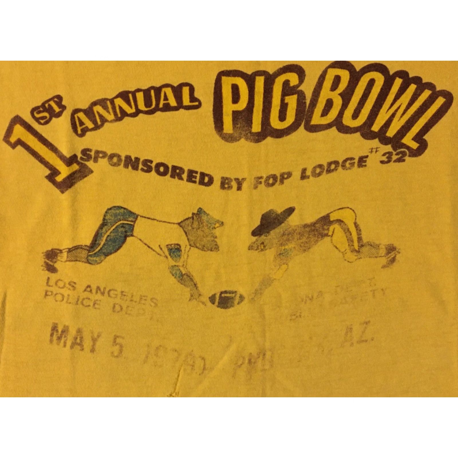 Vintage VINTAGE 70s Pig Bowl LAPD VS Arizona DPS Faded Shirt XS Yellow Police Cop Football Grunge Single Stitch Tee Mens Size US XS / EU 42 / 0 - 2 Thumbnail