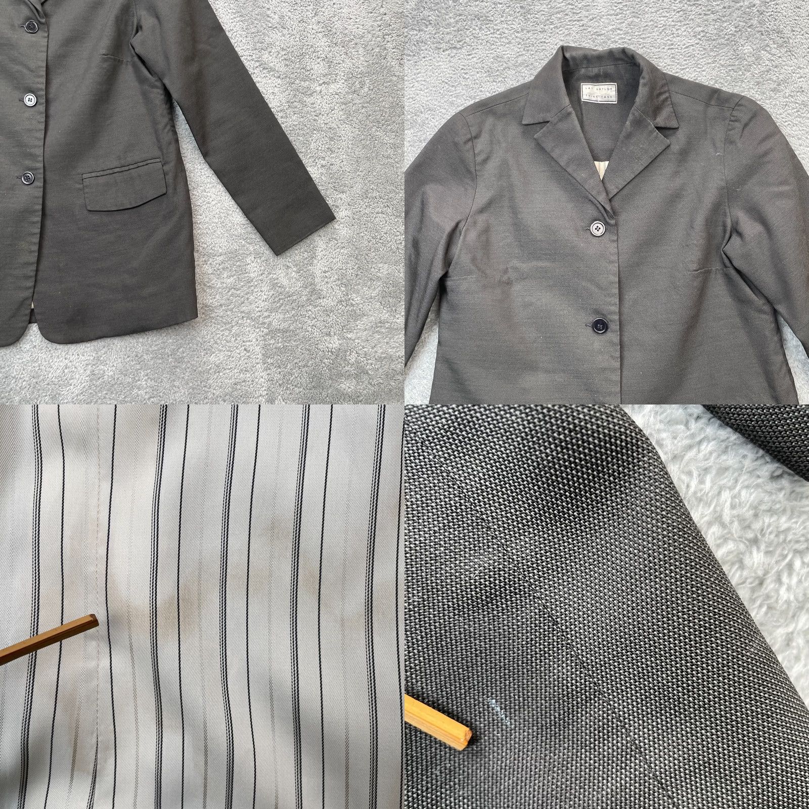 Vintage VINTAGE Lat Naylor Think Tank Jacket Womens Regular Gray Wool Blend Formal Blazer Coat 4 Button Collared Lined Pinch? Size S / US 4 / IT 40 - 8 Thumbnail