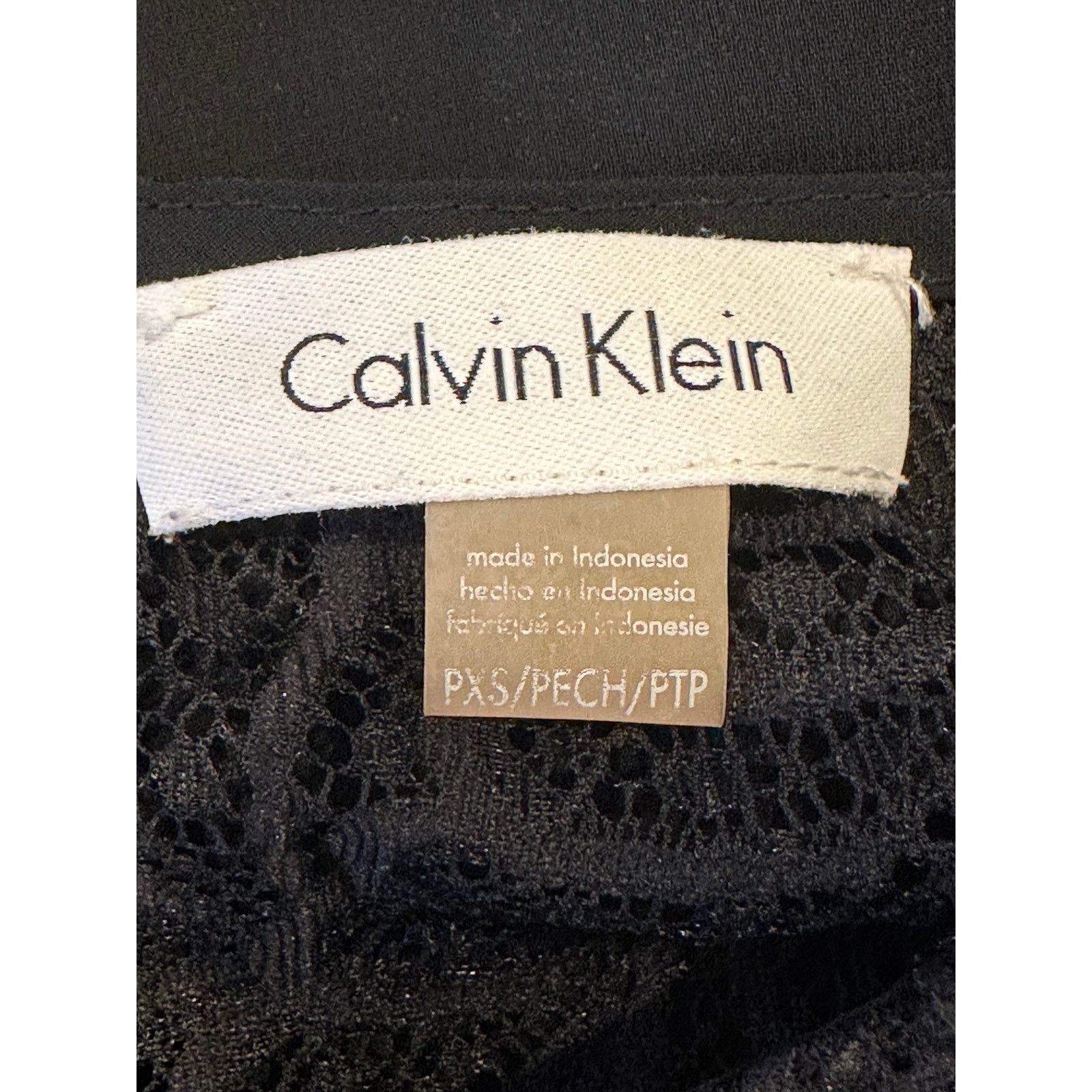 Calvin Klein Calvin Klein Women's Black Lace Neck Sheer Short Sleeve PXS Size XS / US 0-2 / IT 36-38 - 9 Thumbnail