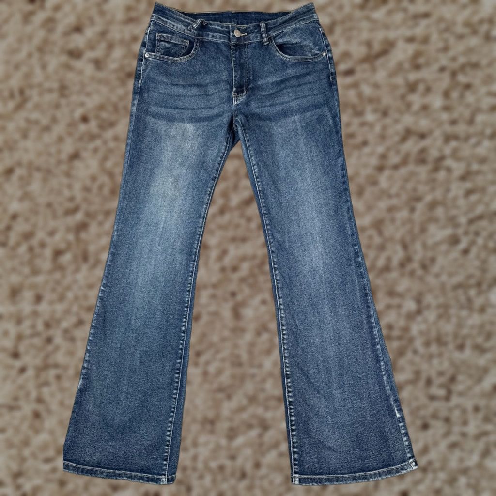 Shein VINTAGE SheIn Blue Denim Flare Jeans Womens 8 28x31 Mid Rise Distressed Cotton Blend 90s Women's Size 30" / US 8 / IT 44 - 1 Thumbnail
