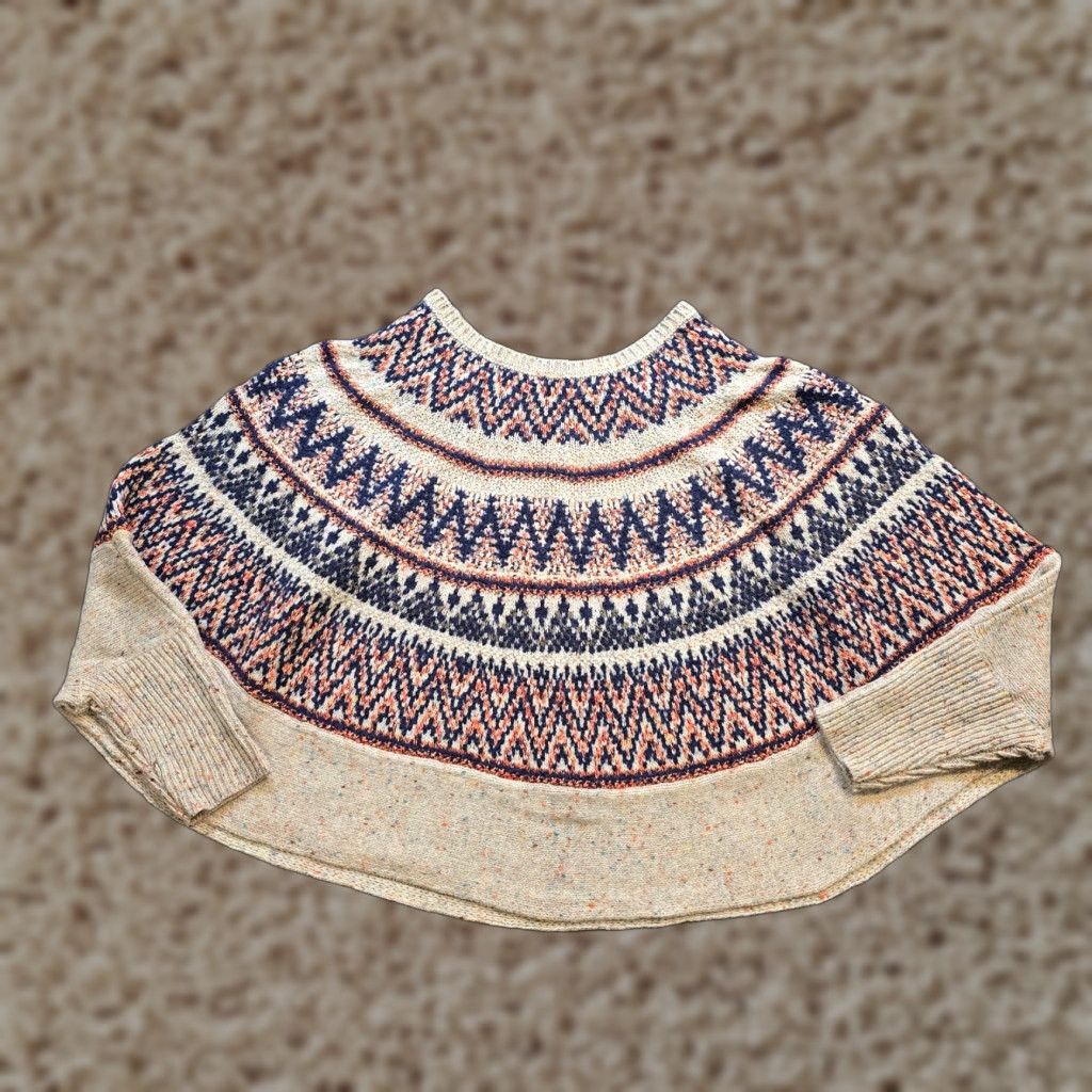 Vintage Sleeping on Snow Sweater Women Large Tan Wool Fair Isle Poncho Capelet Cape Capelet Size L / US 10 / IT 46 - 1 Thumbnail