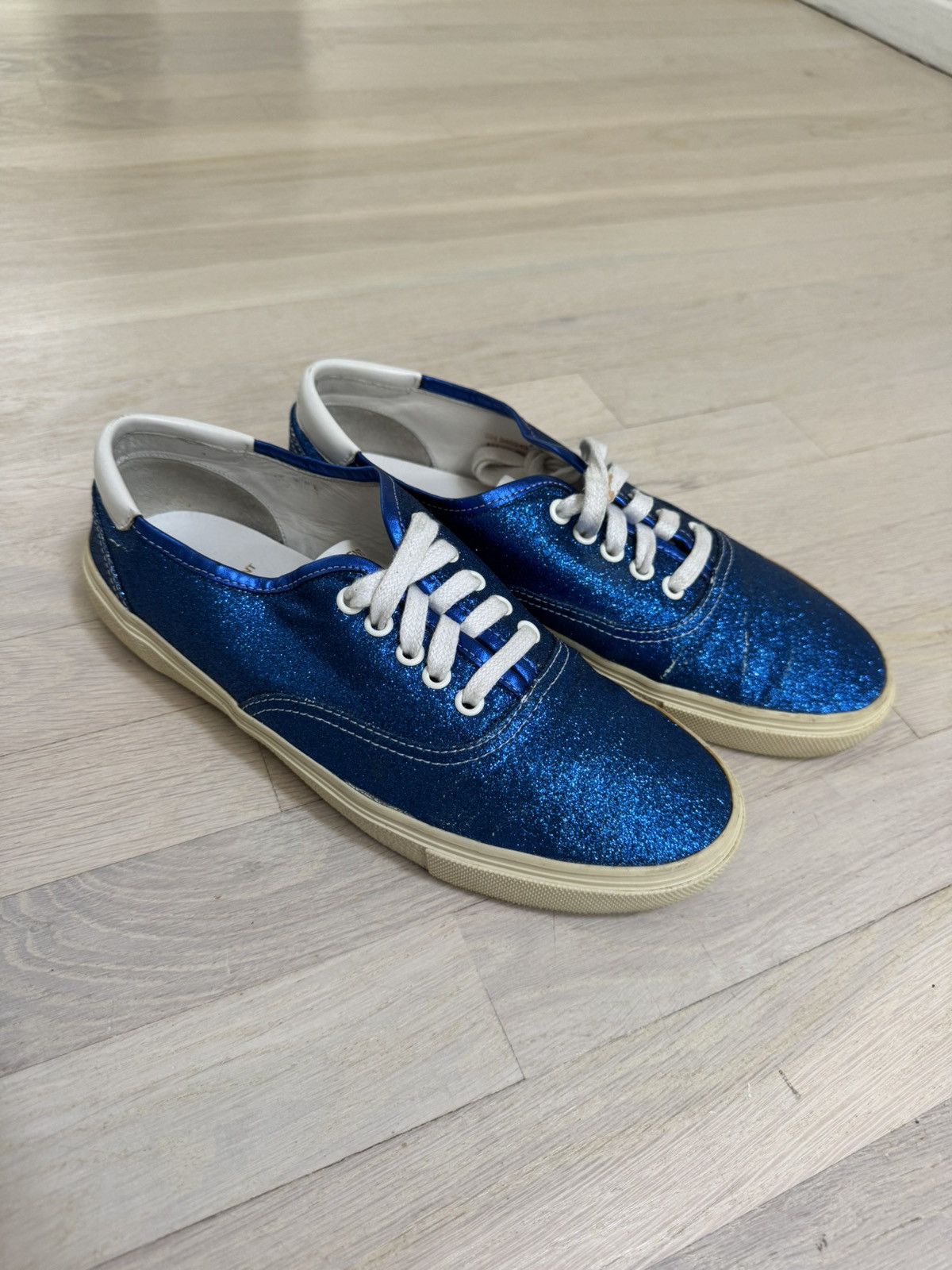 Saint Laurent Paris SS14 Hedi Era SLP Skate Shoe Blue Glitter Size US 8 / EU 41 - 1 Thumbnail