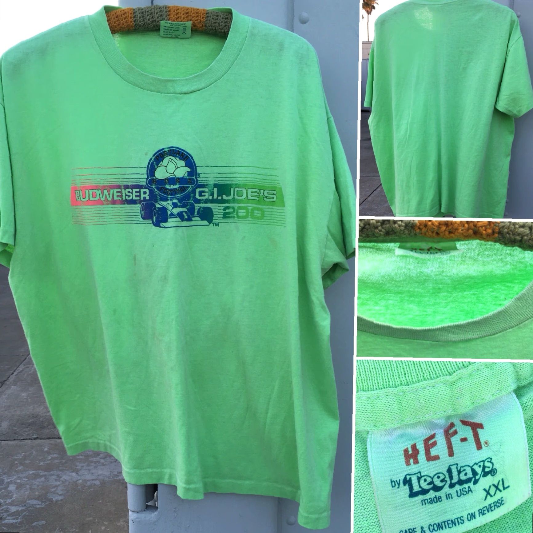 Vintage VINTAGE G.I. JOE’S 200 Portland Rose Festival T-Shirt Neon 80s 1980s 2XL Mens Green Graphic Tee HEF-T by Tee Jays Size US XXL / EU 58 / 5 - 7 Thumbnail