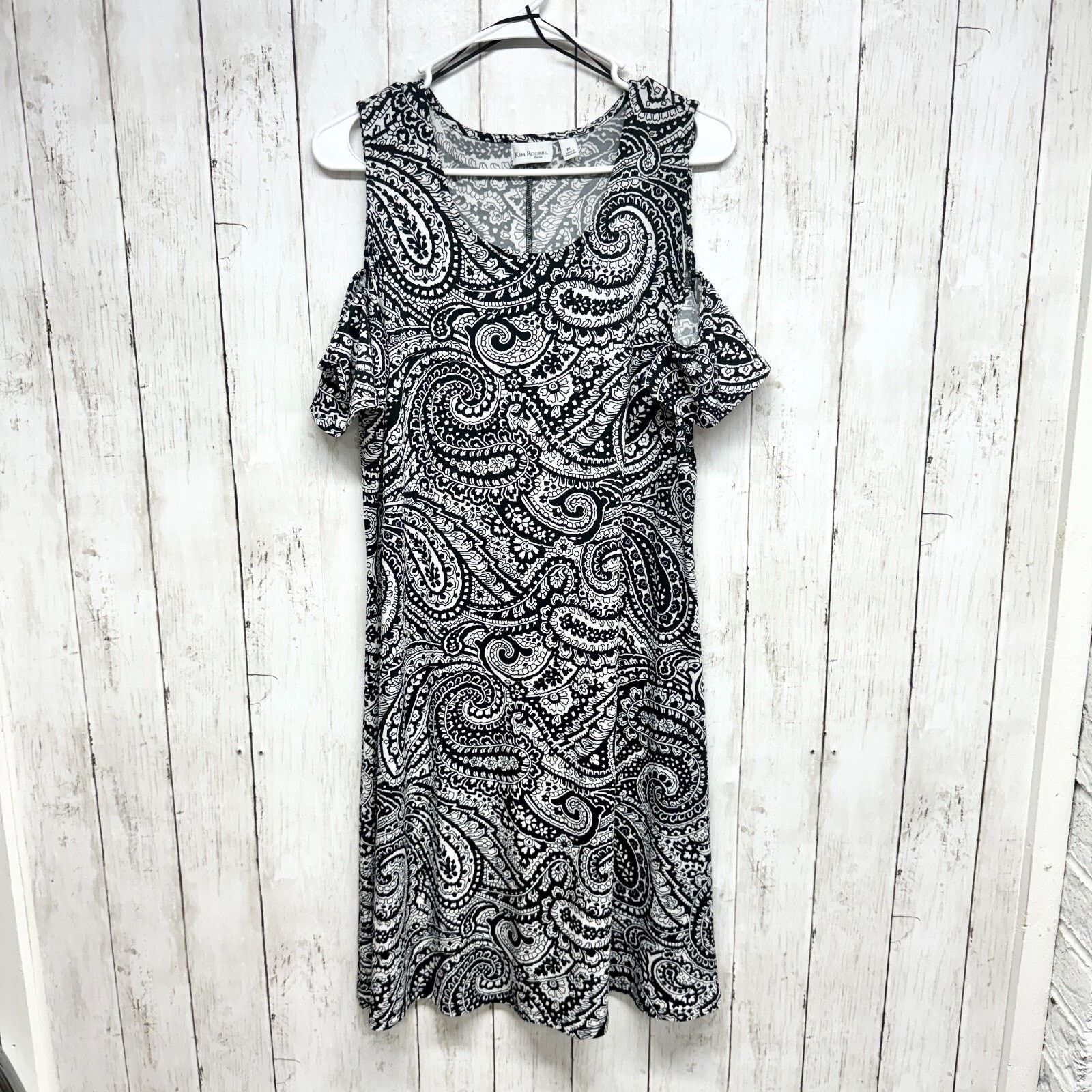 Other Kim Rogers Dress Size PL Cold Shoulder Black Paisley Mini Size L / US 10 / IT 46 - 1 Thumbnail