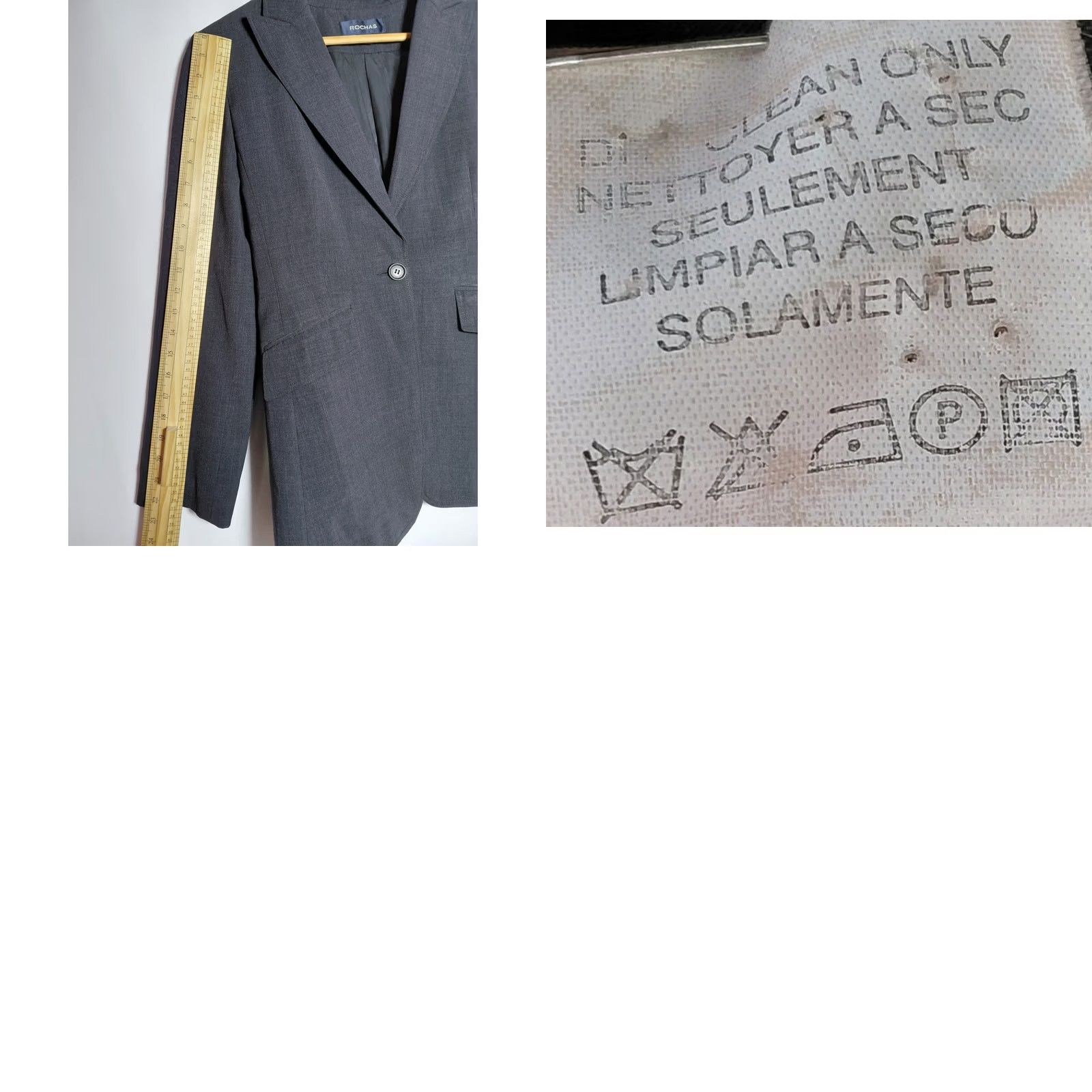 Rochas ROCHAS Blazer Wool Solid Long Sleeve Women Size 8, Gray, Button Closure, Lined, 100% Wool, Formal Workwear, Classic Fit, Dry Clean Only Size M / US 6-8 / IT 42-44 - 8 Thumbnail