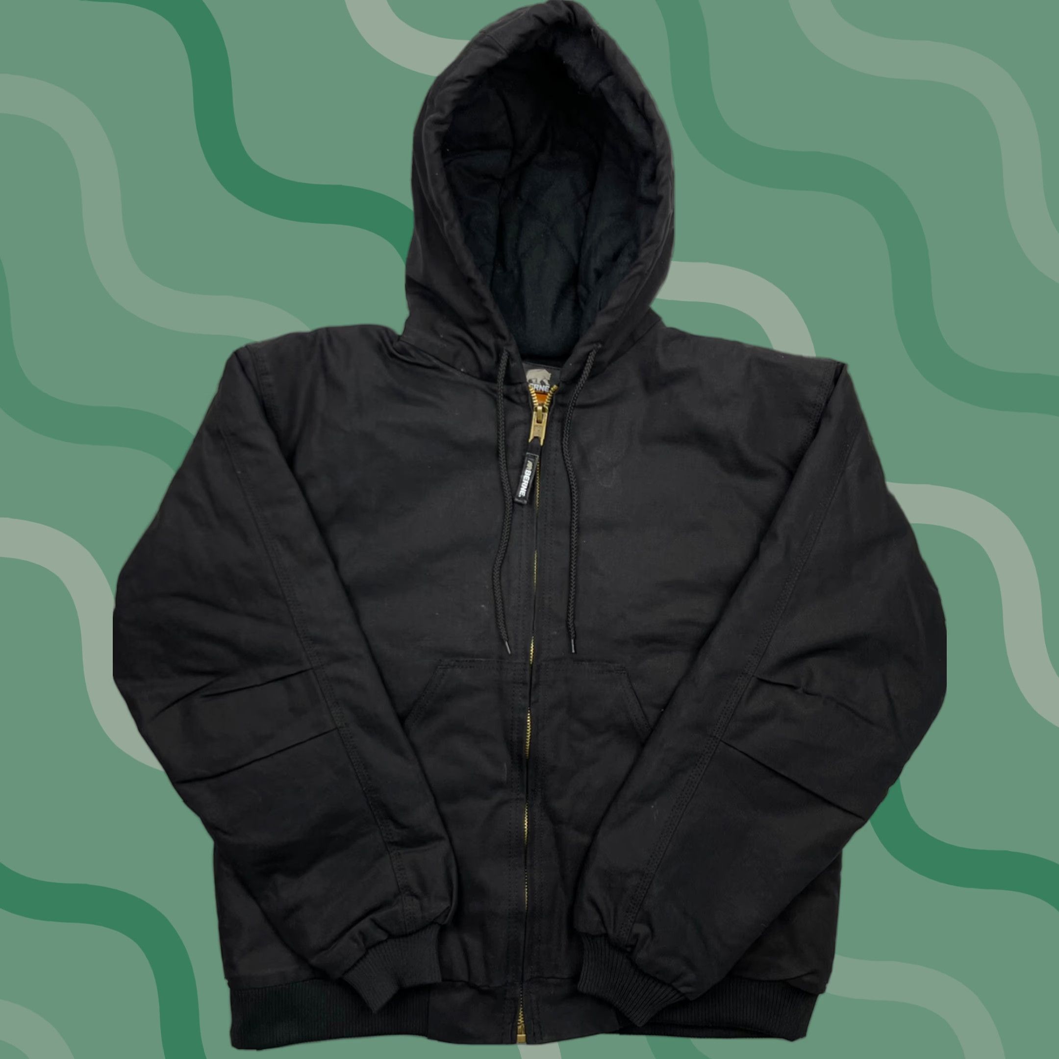 Vintage Berne Mens Sz L Jacket Black Duck Canvas Fleece Lined Hooded Work Farm Zip Cotton Blend USA Size US L / EU 52-54 / 3 - 1 Thumbnail