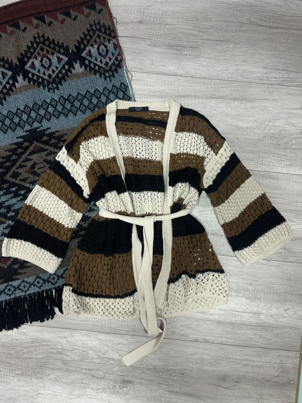 Weekend Max Mara WEEKEND MAX MARA Angolo Striped Knit Cardigan In Cuoio Size S / US 4 / IT 40 - 1 Thumbnail