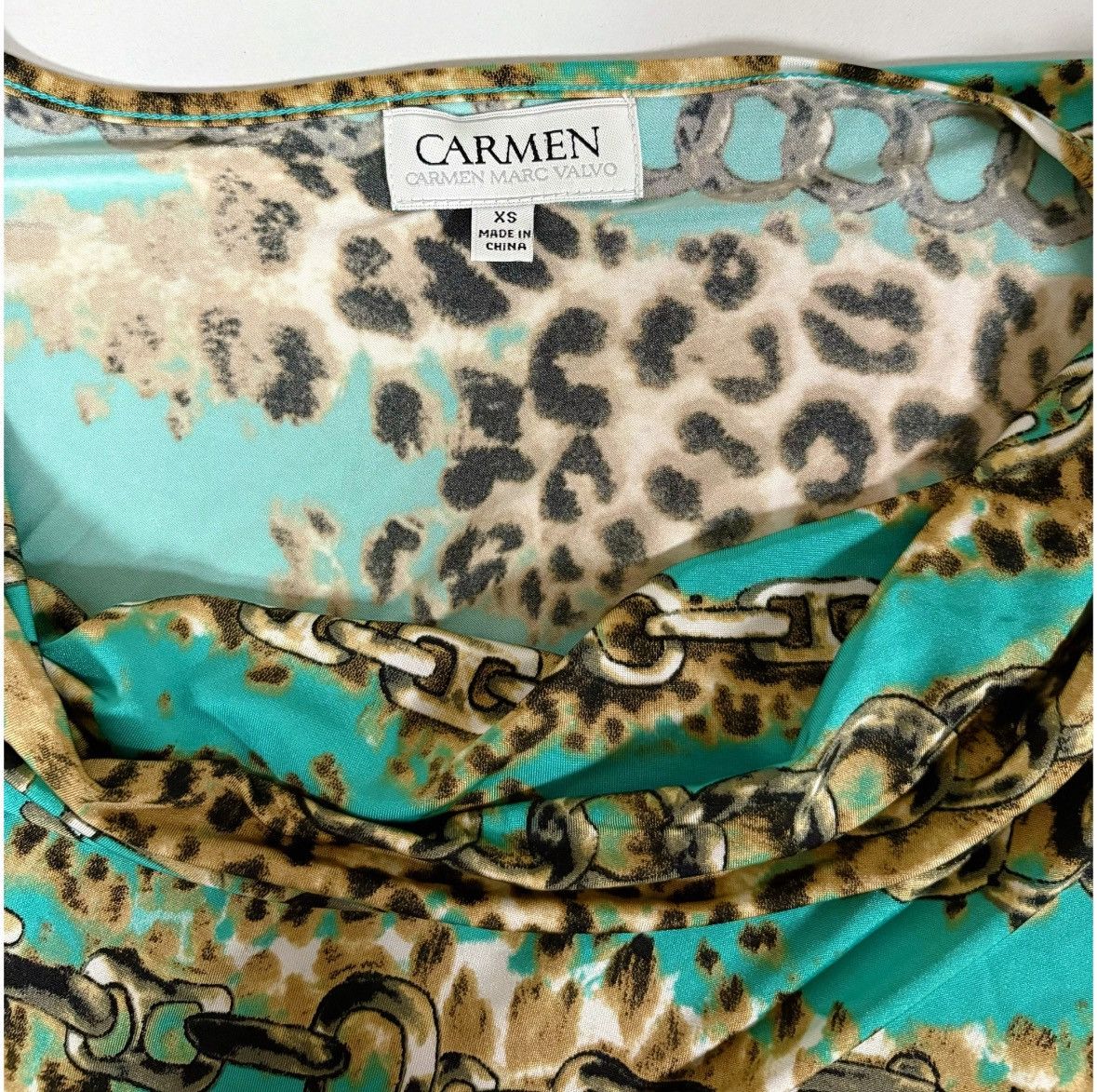Carmina Teal Leopard Cheetah Gold Chainlink Shirt Top Blouse XS 🐆✨ Size XS / US 0-2 / IT 36-38 - 5 Thumbnail
