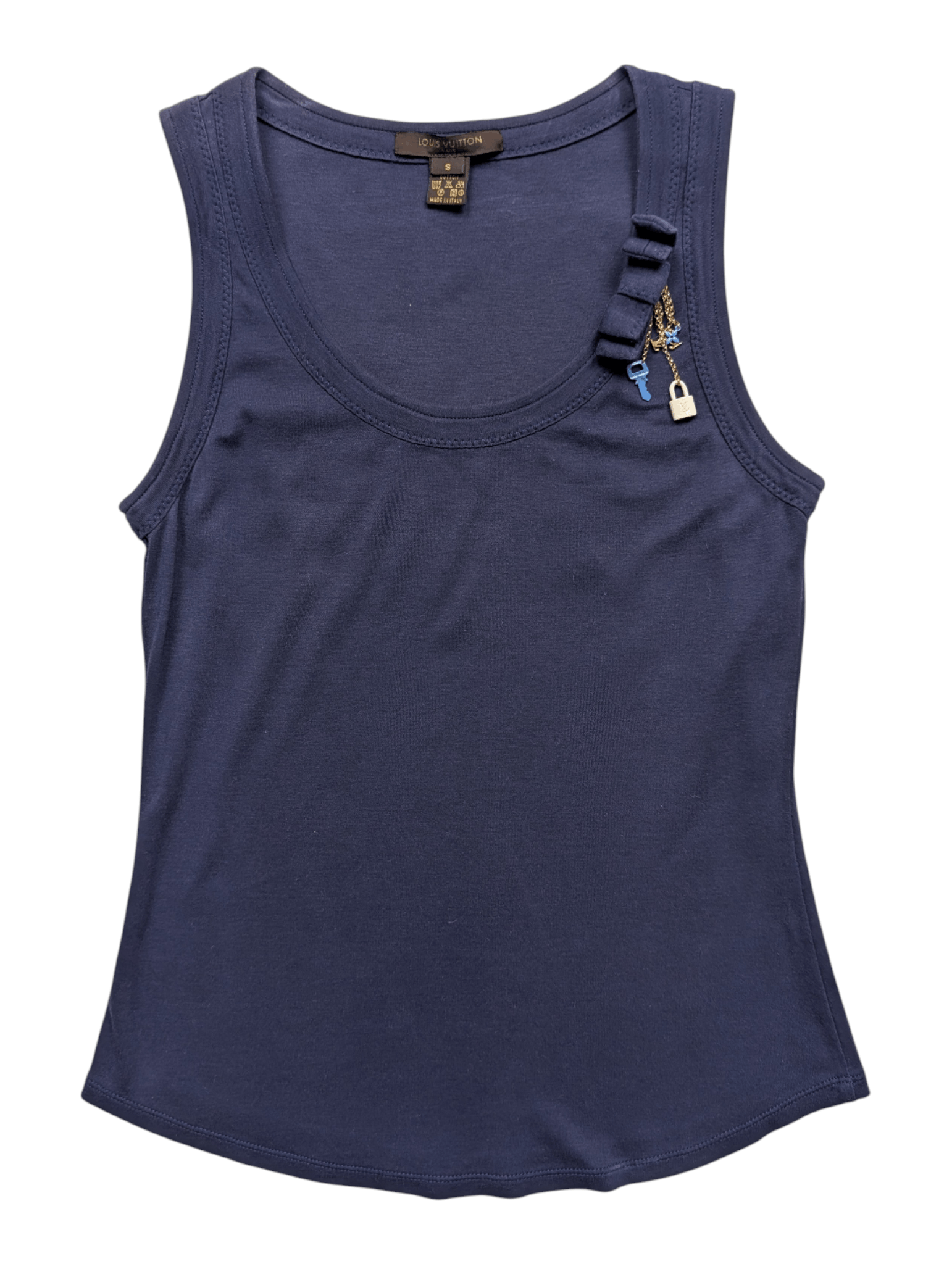 Louis Vuitton Navy Blue Tank Top With Lv Padlock Chains And Charm Size S / US 4 / IT 40 - 1 Thumbnail