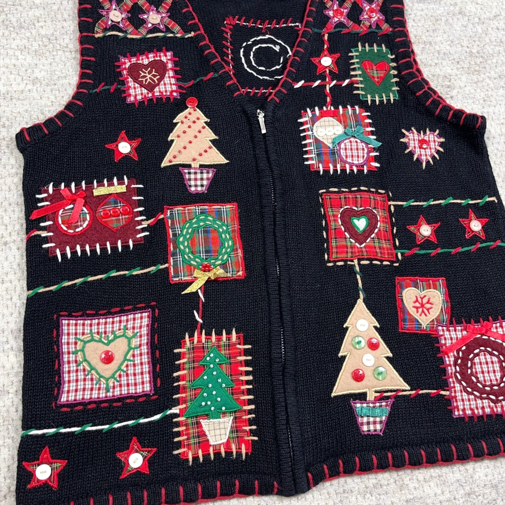 Vintage VINTAGE Erika Christmas Vest Women M Black Knit Full Zip Geometric 90s Holiday Ugly Sweater Grandma Tree Y2K Ladies Size M / US 6-8 / IT 42-44 - 5 Thumbnail
