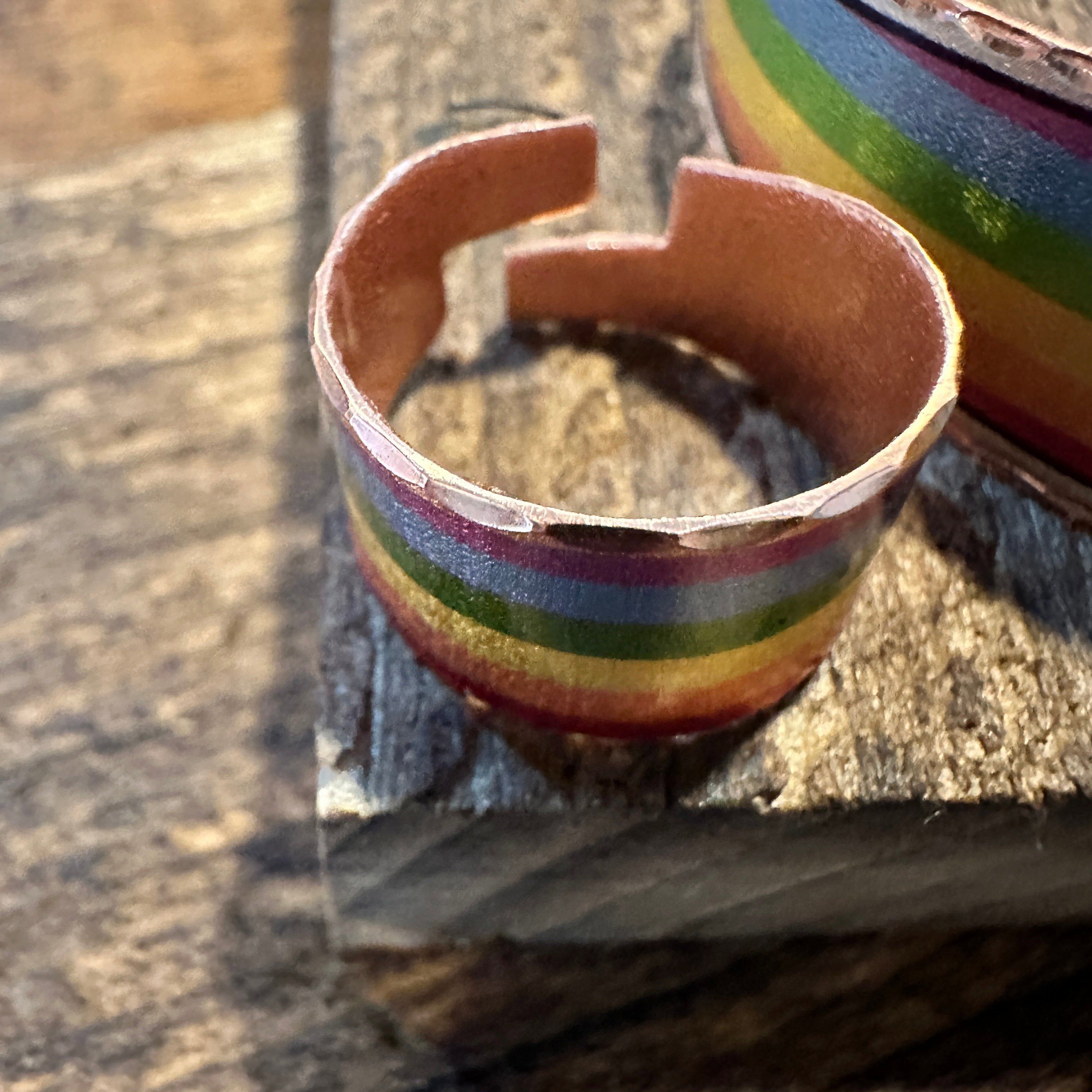 Other Handmade Boho Copper Wide Cuff Ring, Diamond Cut Rainbow Pri Size ONE SIZE - 2 Thumbnail