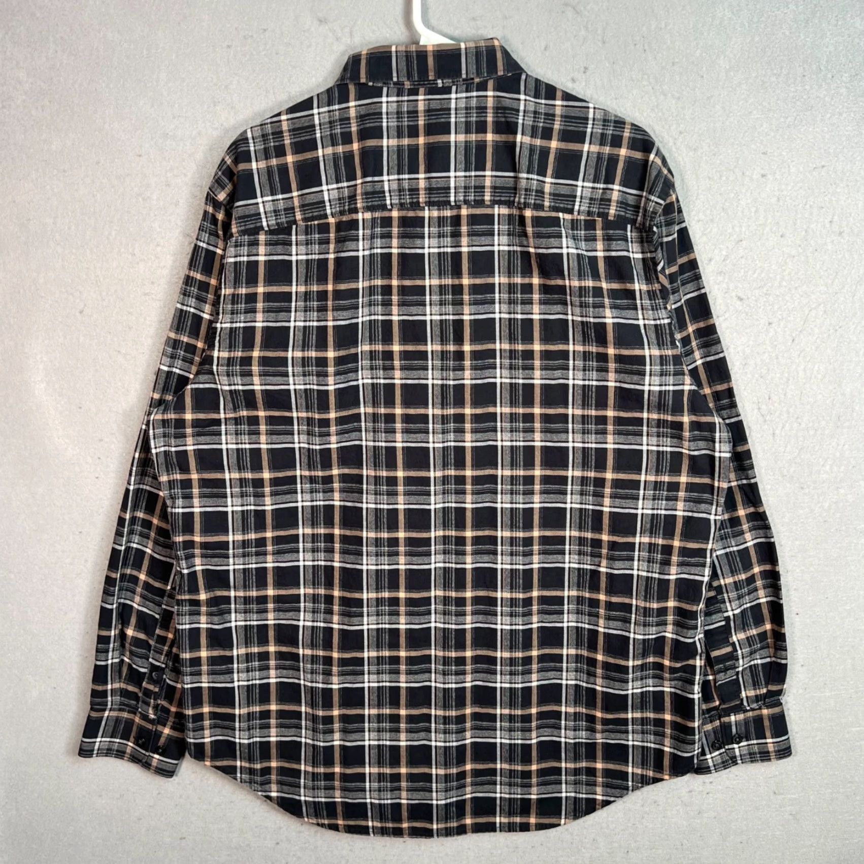Perry Ellis Perry Ellis Mens XL Plaid Long Sleeve Button-Up Shirt 100% Cotton Black & Tan Size US XL / EU 56 / 4 - 2 Thumbnail