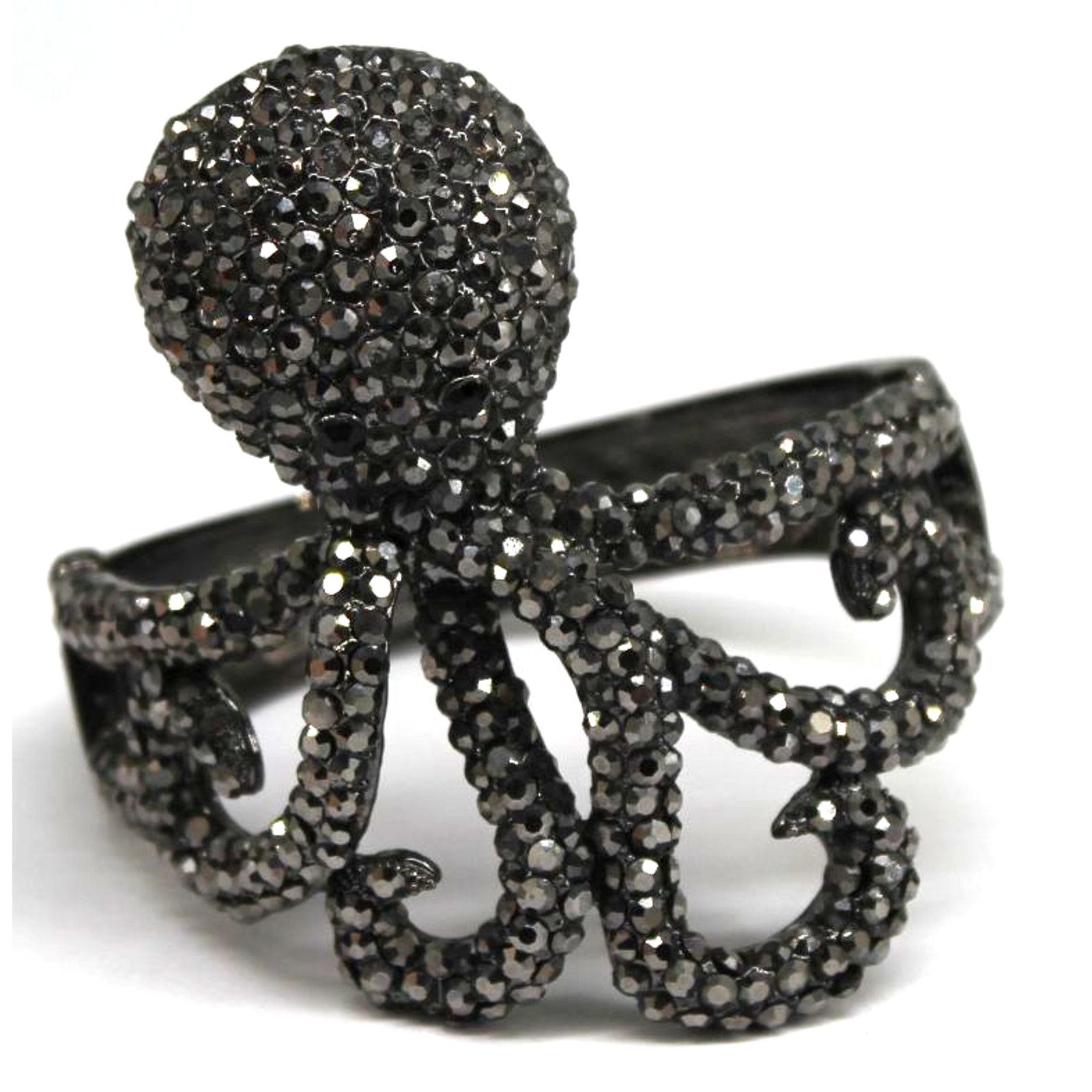 Other Vintage Black Rhinestone Metal Octopus Bracelet 7" Wrist Size ONE SIZE - 3 Thumbnail