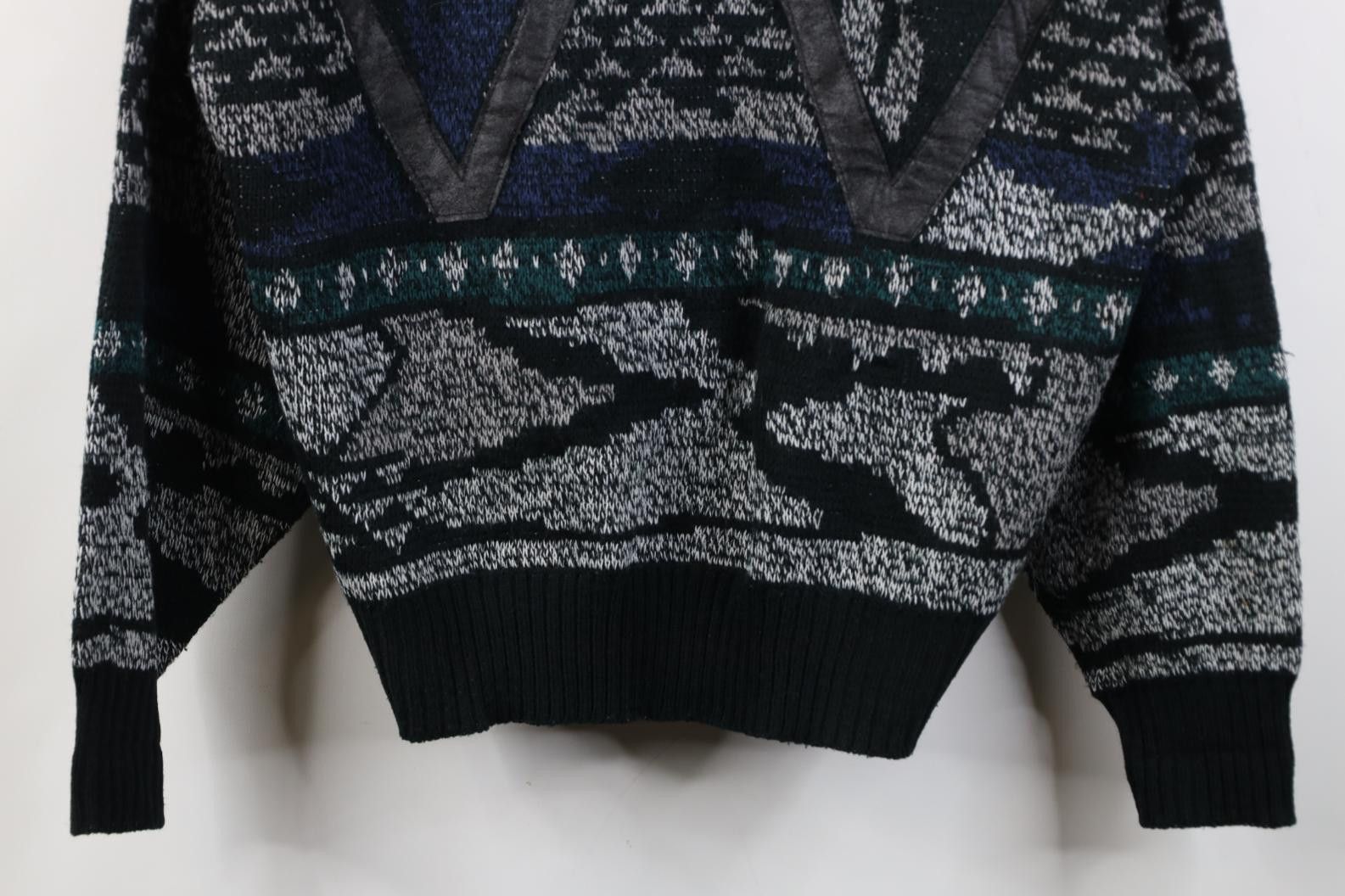 Vintage Vintage 90s Streetwear Leather Trim Knit Crewneck Sweater Size US L / EU 52-54 / 3 - 3 Thumbnail