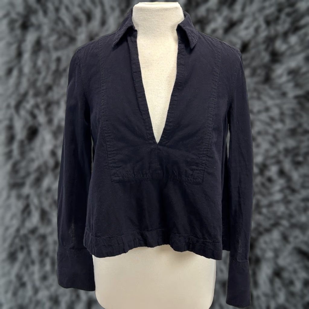 Free People Free People Popover Shirt Women's XS Dark Navy Linen Blend Boxy Boho Beachy Size XS / US 0-2 / IT 36-38 - 1 Thumbnail