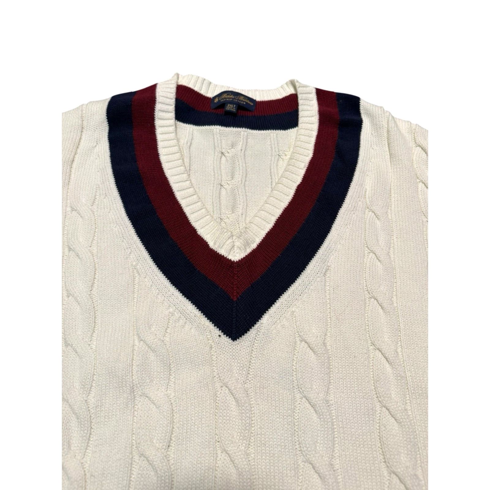 Brooks Brothers VINTAGE Brooks Brothers Supima Cotton Tennis Sweater 2XLT Tall Cream Cable Knit Cricket Mens Sweater Pullover Knit Size US XXL / EU 58 / 5 - 4 Thumbnail