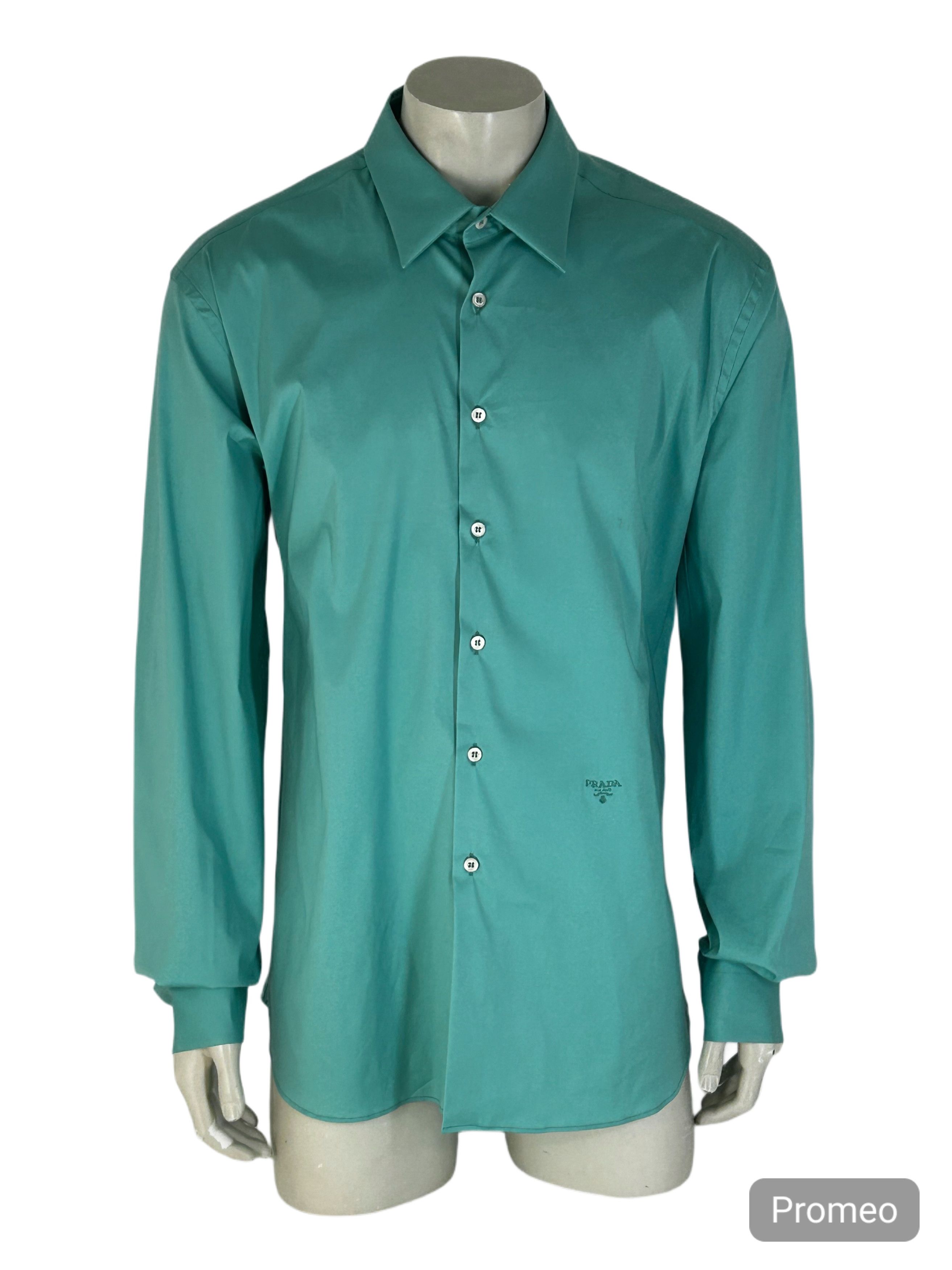 Prada PRADA TEAL POPLIN STRETCH COTTON DRESS SHIRT Size US L / EU 52-54 / 3 - 1 Thumbnail