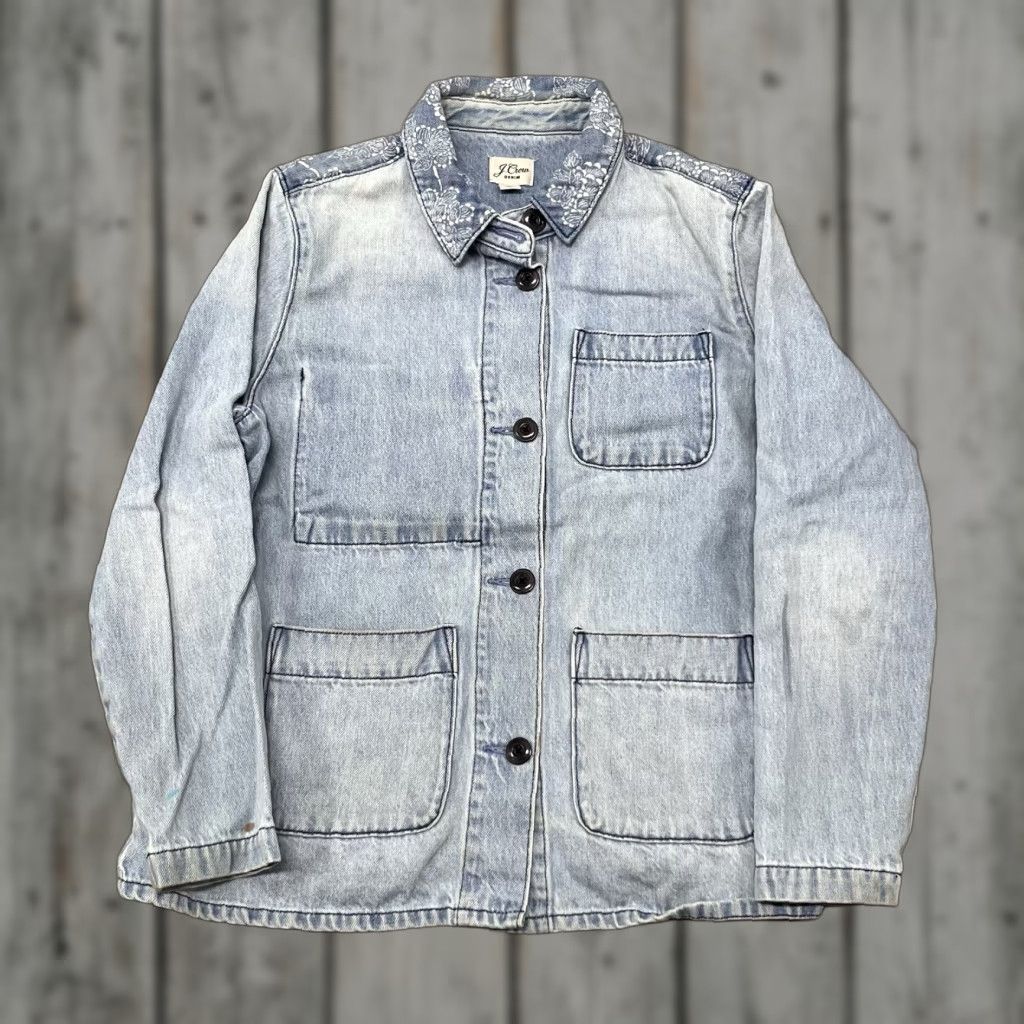 J.Crew J.CREW Denim Jacket Women Medium Blue Paisley Collared Hemp Blend Size M / US 6-8 / IT 42-44 - 1 Thumbnail