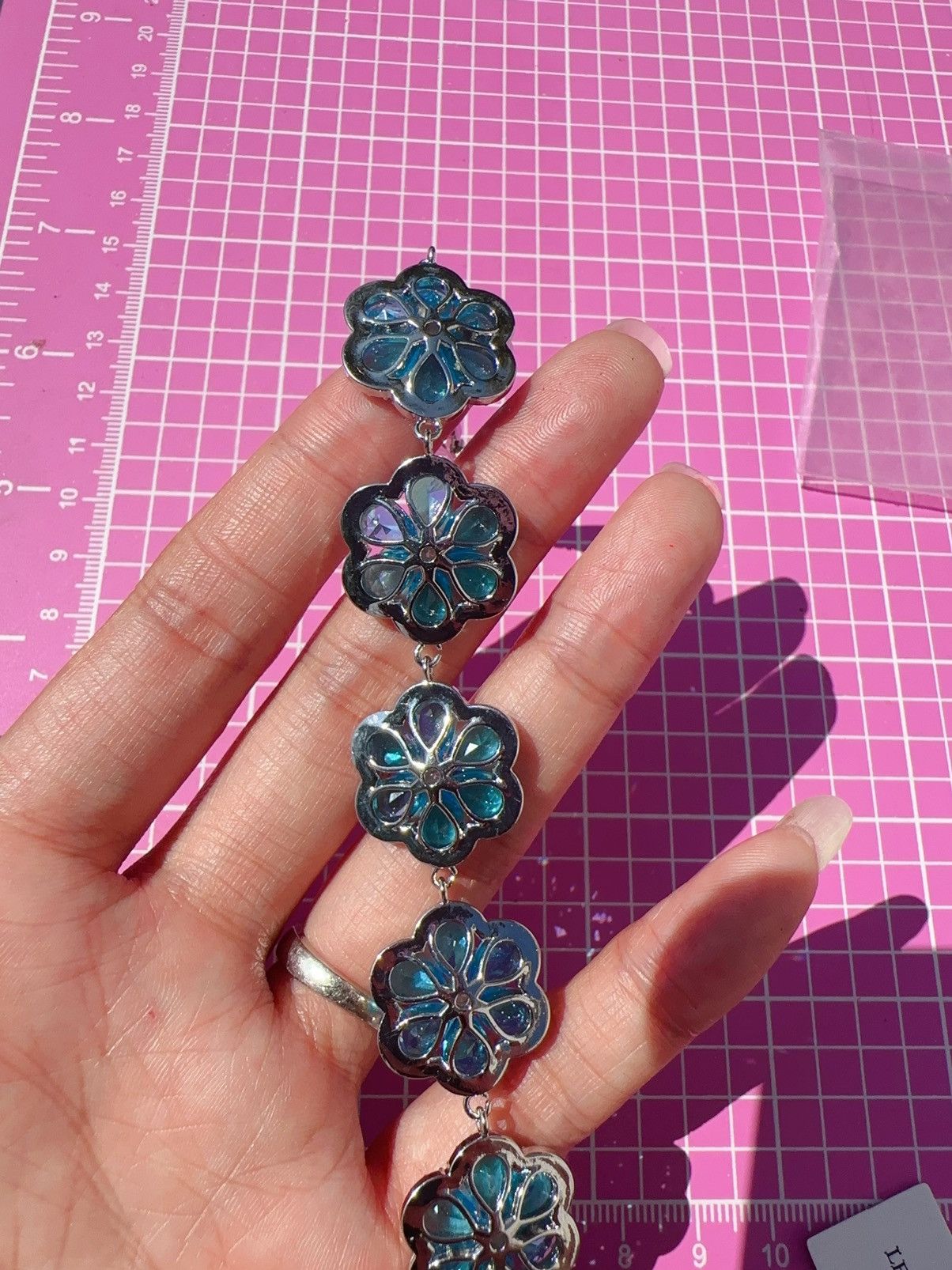 Designer Natasha 925 sterling silver Blue Cubic Zircon Crystal Flower Size ONE SIZE - 4 Thumbnail