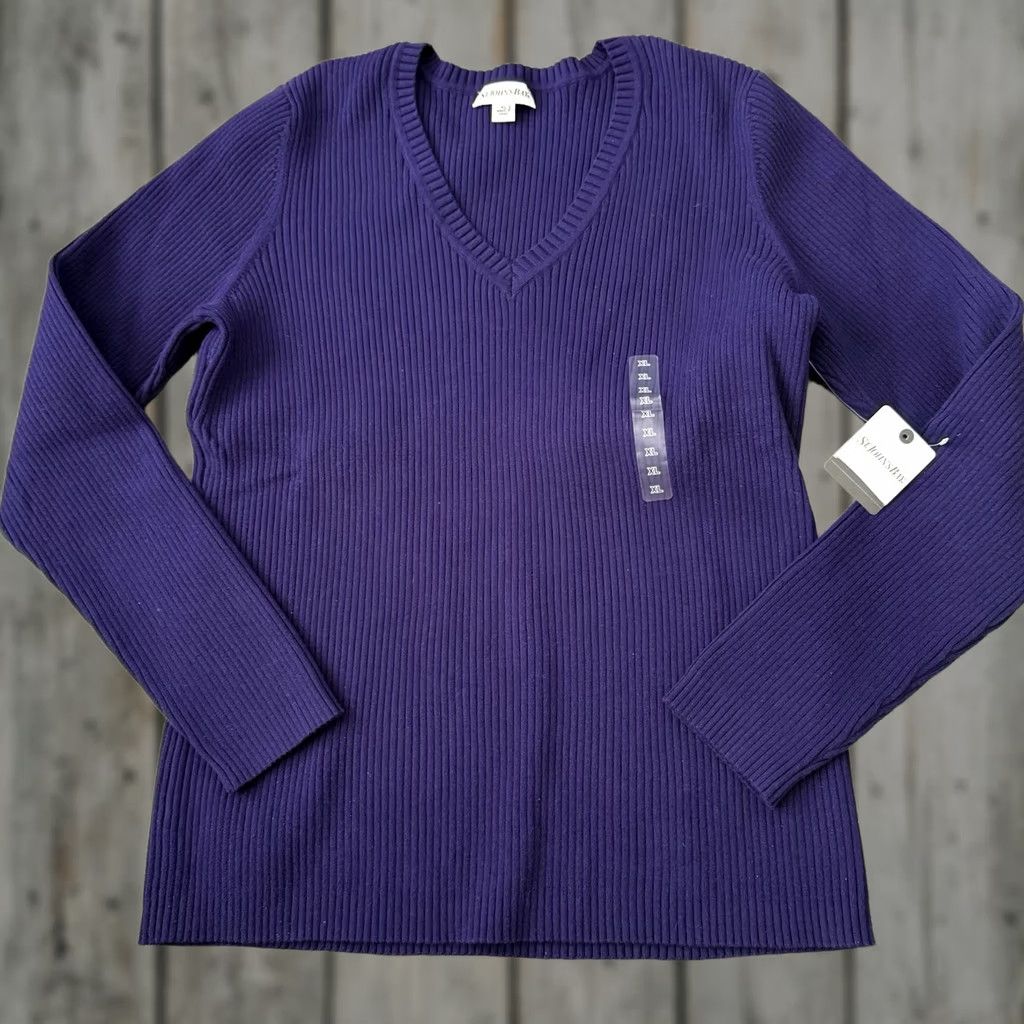 Vintage St. John's Bay Ribbed V-Neck Sweater Womens XL Purple Cotton Nylon Pullover NEW Size XL / US 12-14 / IT 48-50 - 1 Thumbnail