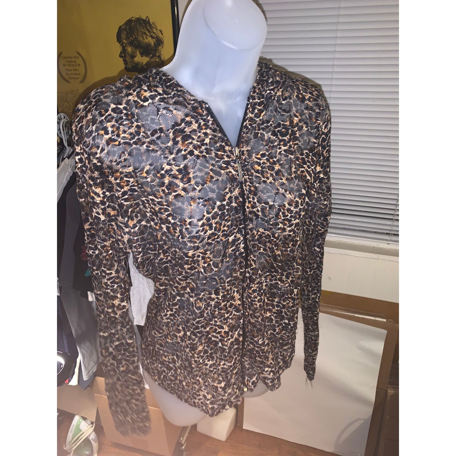 Other × Vintage Y2K Leopard Print Mesh Zip Hoodie Womens Large Sheer Size L / US 10 / IT 46 - 1 Thumbnail