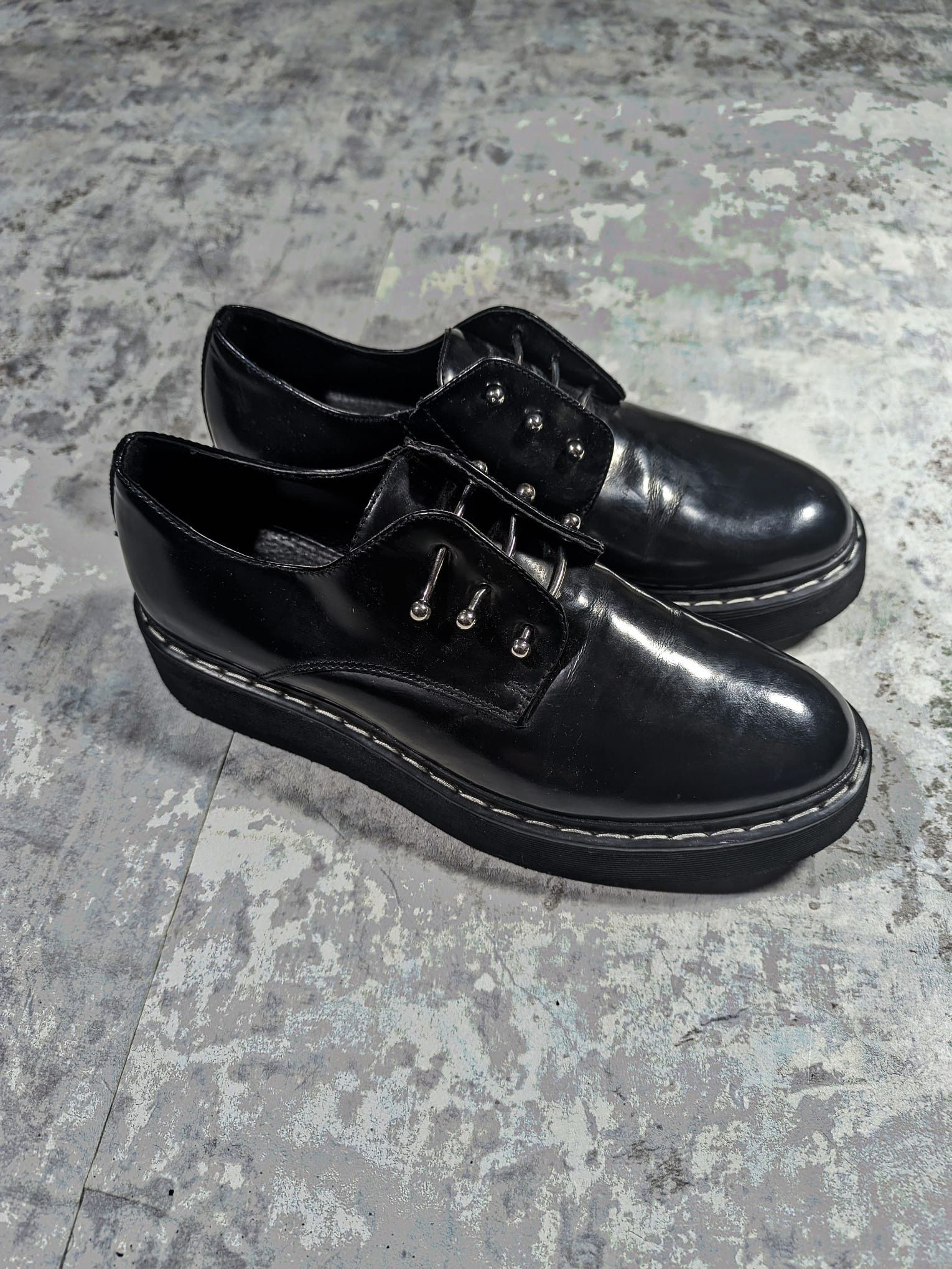 Japanese Brand Chunky AvantGarde Black leather punk shoes Size US 6 / EU 39 - 1 Thumbnail