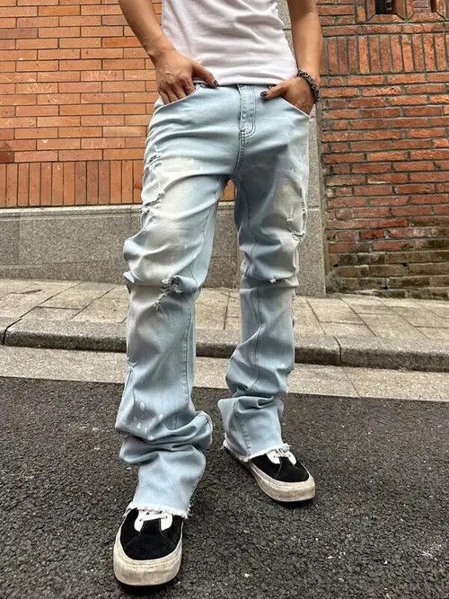 Jean × Vintage Flared distressed stacked denim jeans slim Size US 30 / EU 46 - 3 Thumbnail