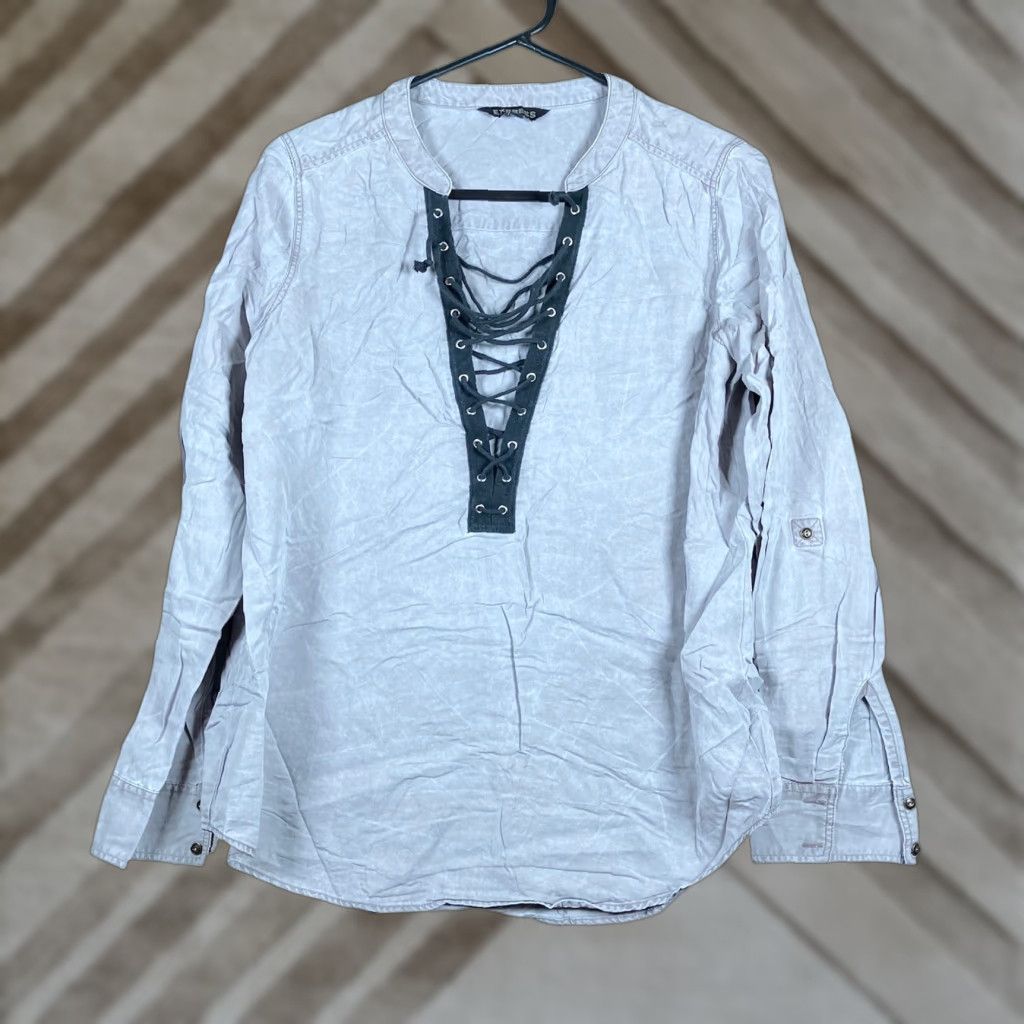 Express Express Shirt Womens Gray Long Sleeve V Neck Tie Up 100% Lyocell M Size M / US 6-8 / IT 42-44 - 1 Thumbnail