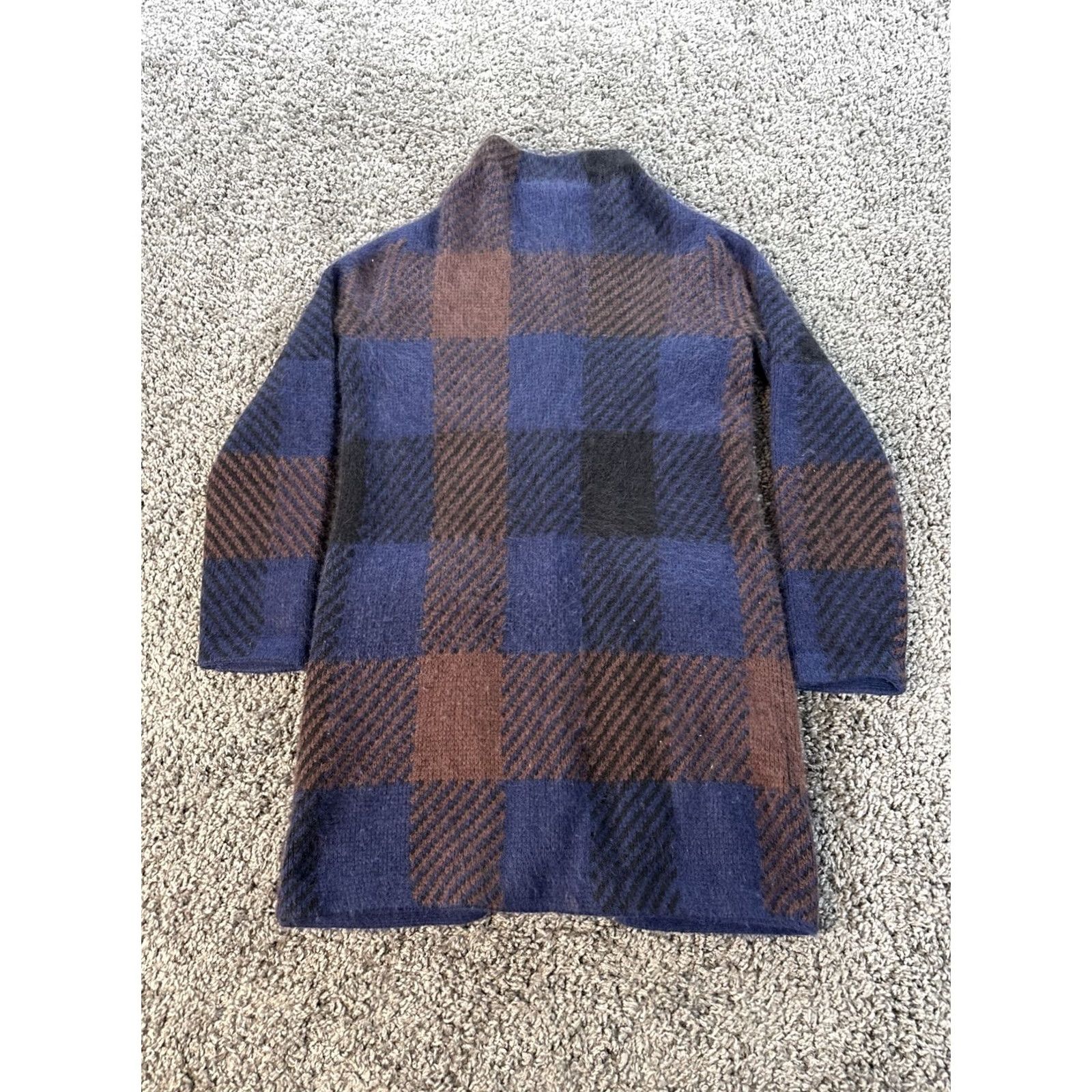 MZ Wallace VINTAGE Wallace Cardigan Sweater Womens XS Long Blue Geometric 90s Pocket Knit Rabbit Hair Button Crew Neck Size XS / US 0-2 / IT 36-38 - 6 Thumbnail