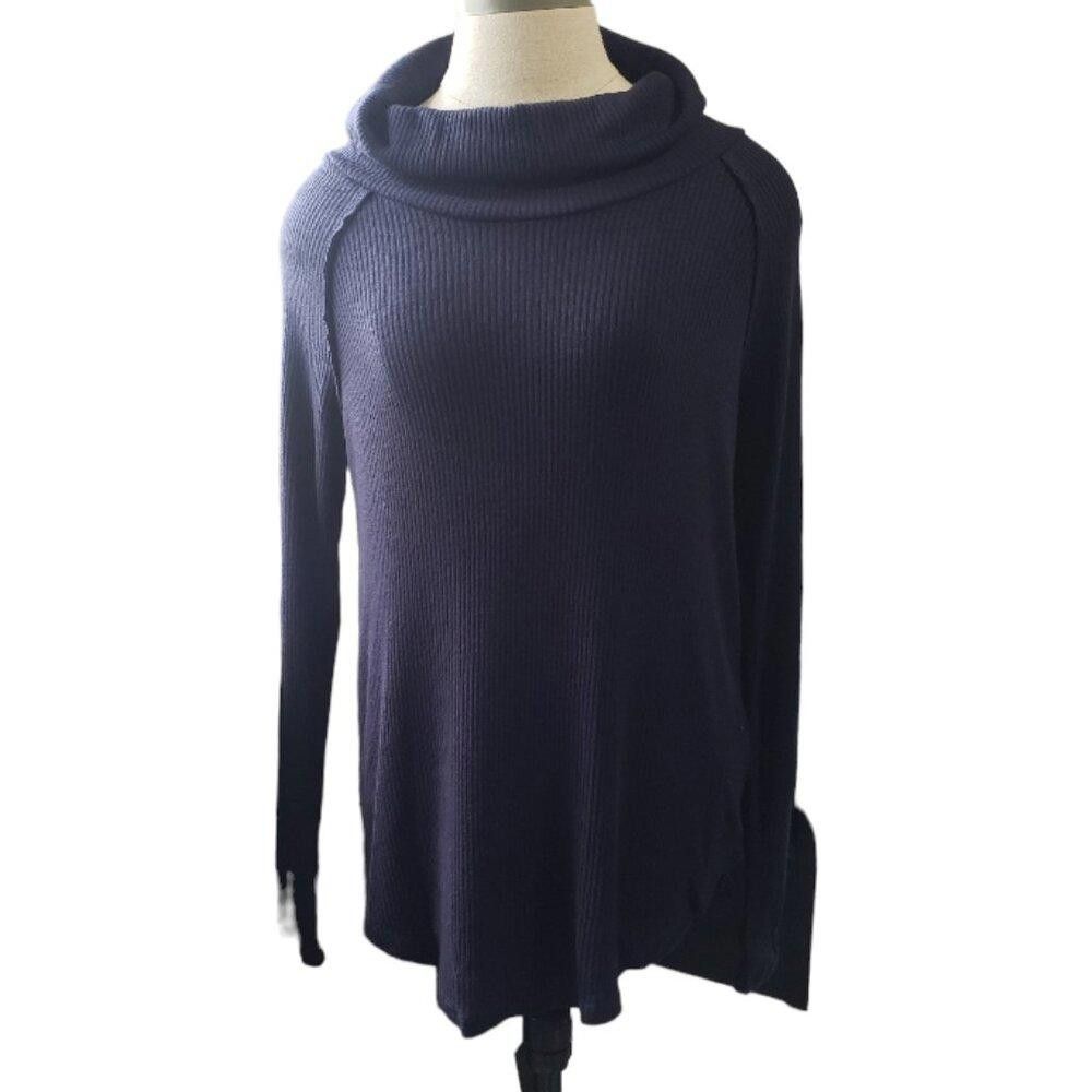 Designer CT1758 Charlie B Navy Cowl Neck Ribbed Top P/S Size S / US 4 / IT 40 - 1 Thumbnail