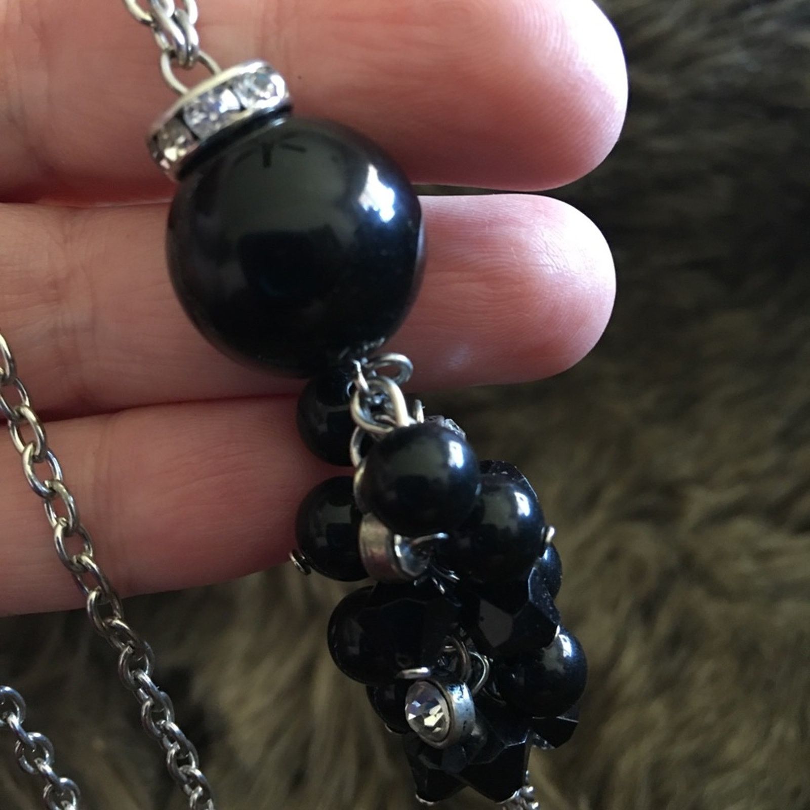Vintage Vintage black beaded rhinestone dangle necklace Size ONE SIZE - 7 Thumbnail