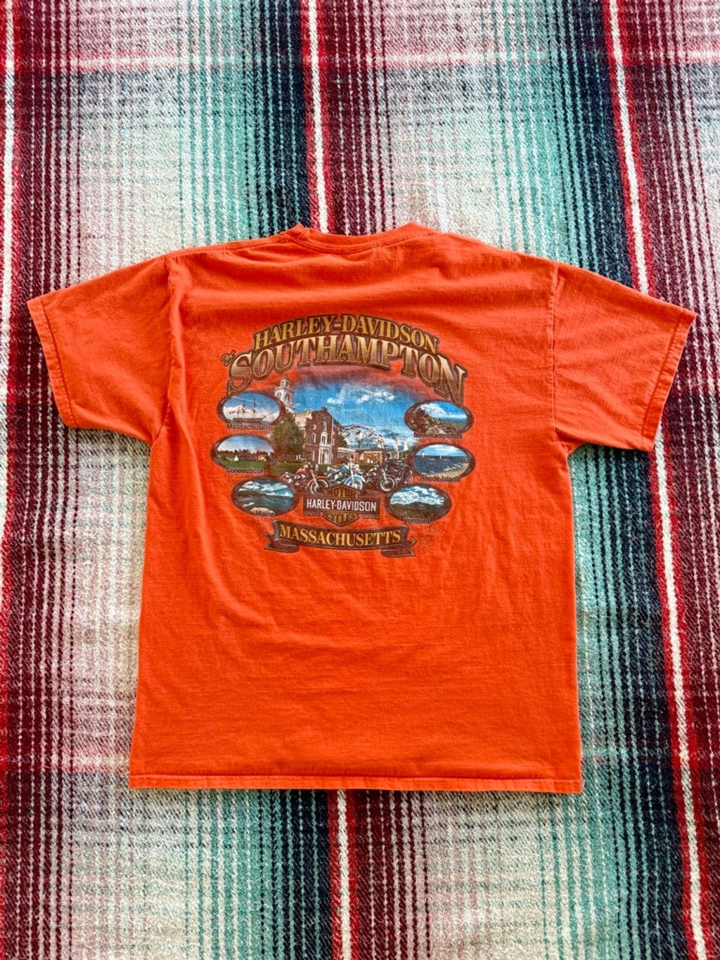 Harley Davidson 00s Harley Davidson Southhampton Orange Pocket Tee L Size US L / EU 52-54 / 3 - 3 Thumbnail