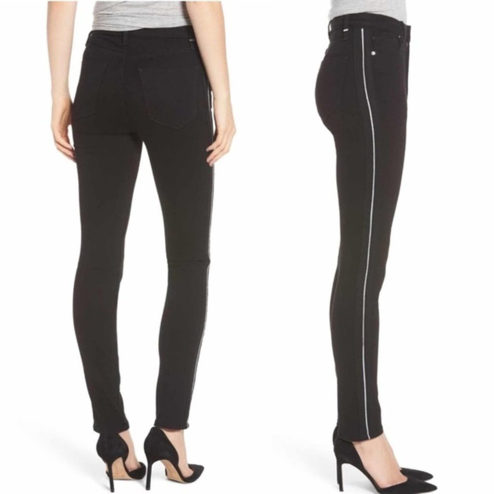 image of Hudson Pinstripe High-Rise Skinny Ankle Women's Jean Size 24 in Black