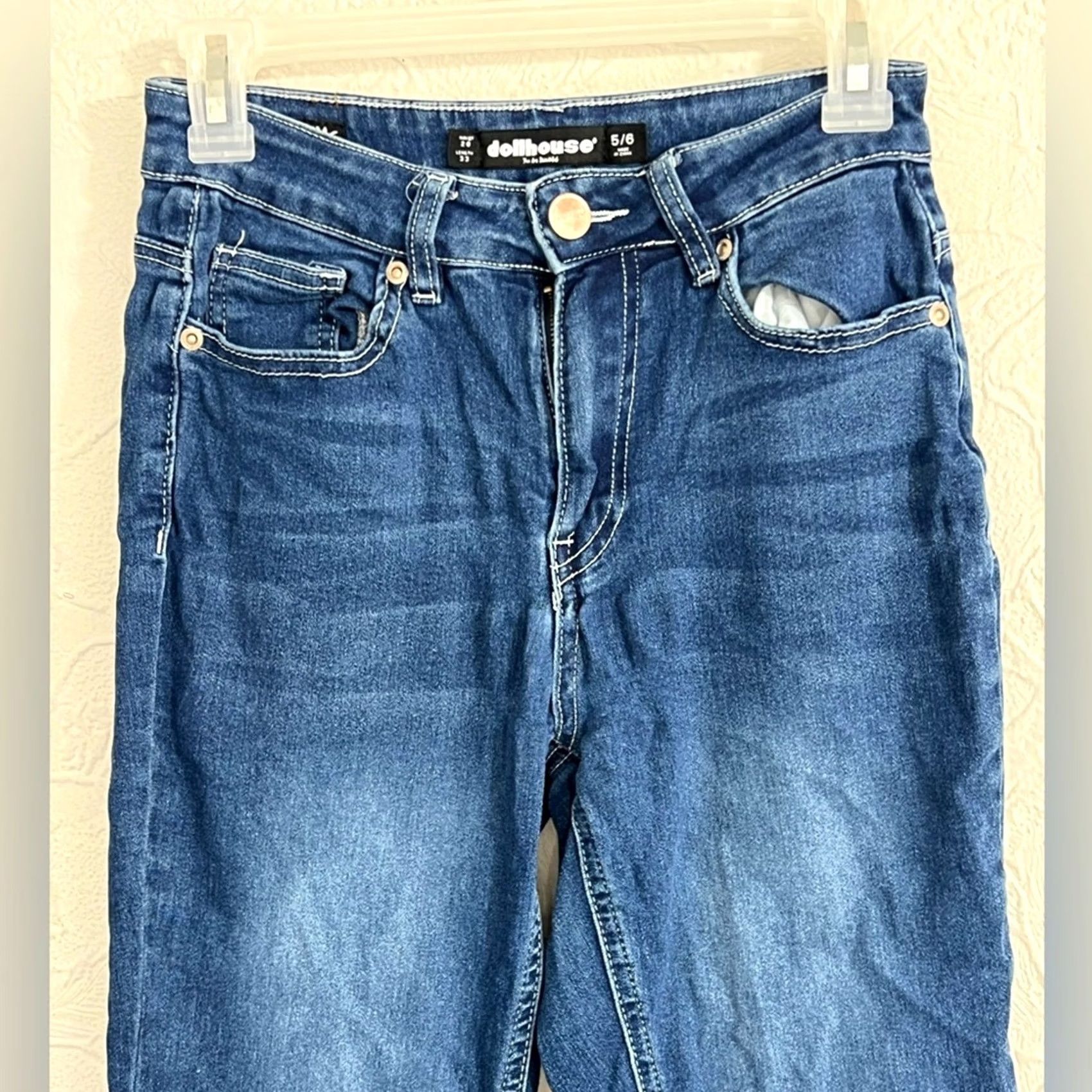 Vintage Dollhouse Jeans Straight 6 Regular Blue Dark Wash SZ 5/6 Stretch Women's Boys Girls Mens? Size 28" / US 6 / IT 42 - 5 Thumbnail