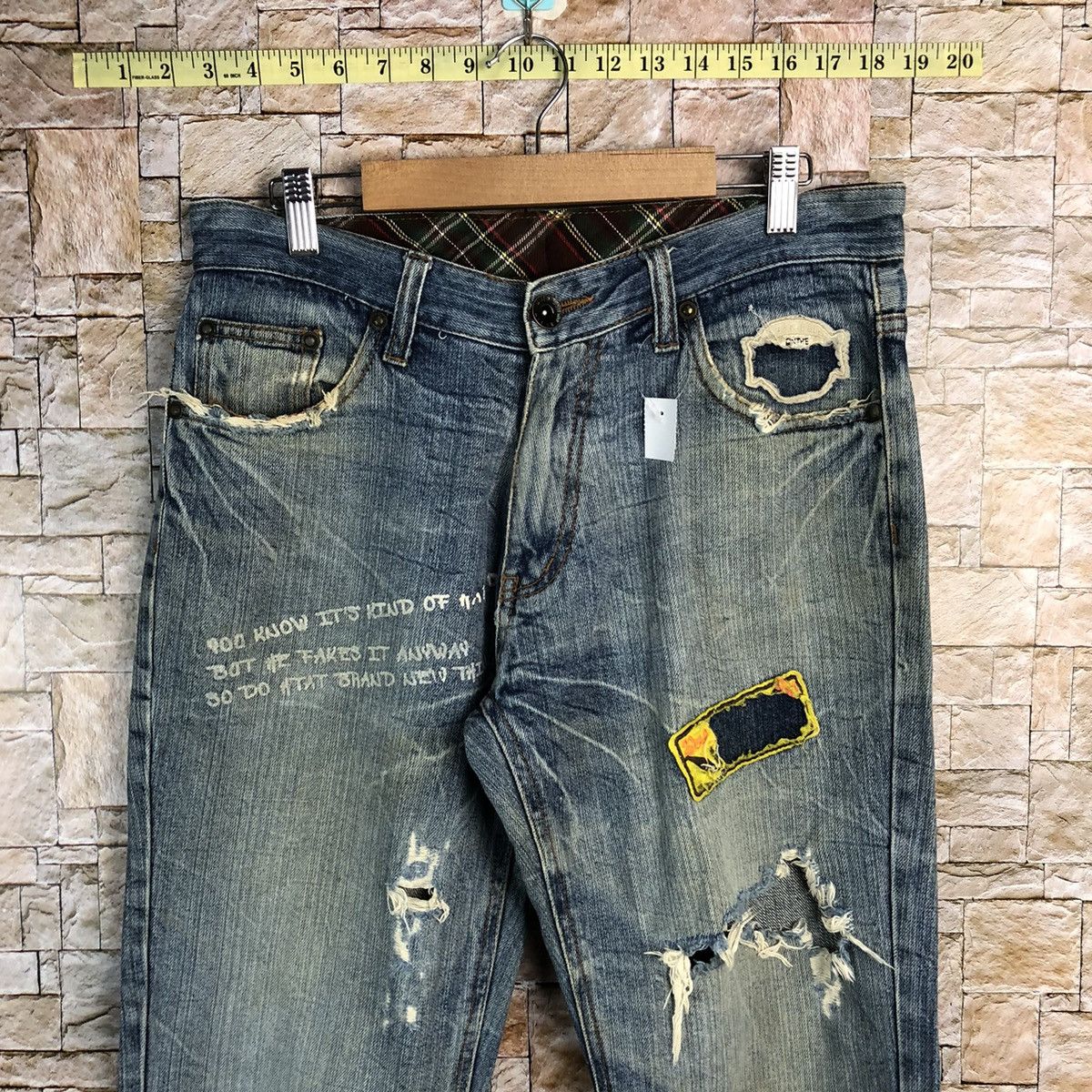 Japanese Brand One Beach Blue Distressed Denim Pants #A130 Size US 31 - 5 Thumbnail