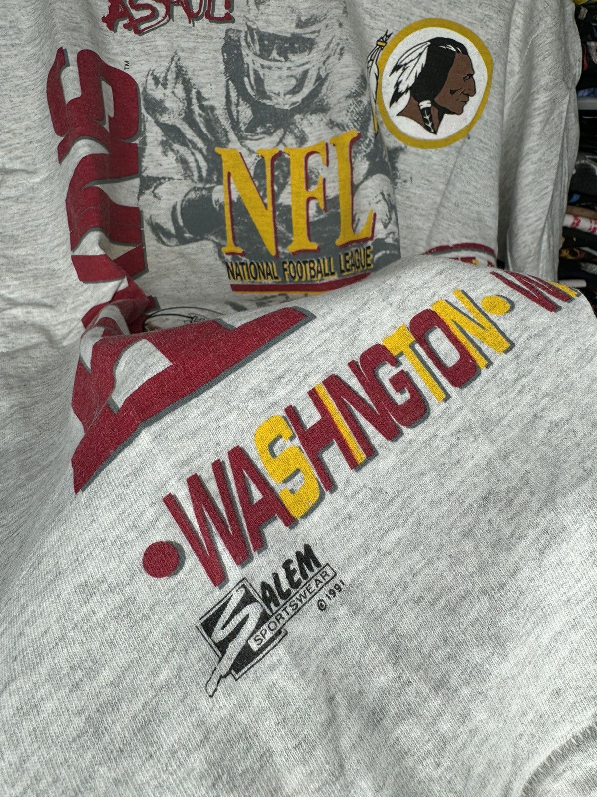 NFL × Salem Sportswear × Vintage Vintage 1991 Washington Redskins Large Aerial Assault Tee Size US L / EU 52-54 / 3 - 3 Thumbnail