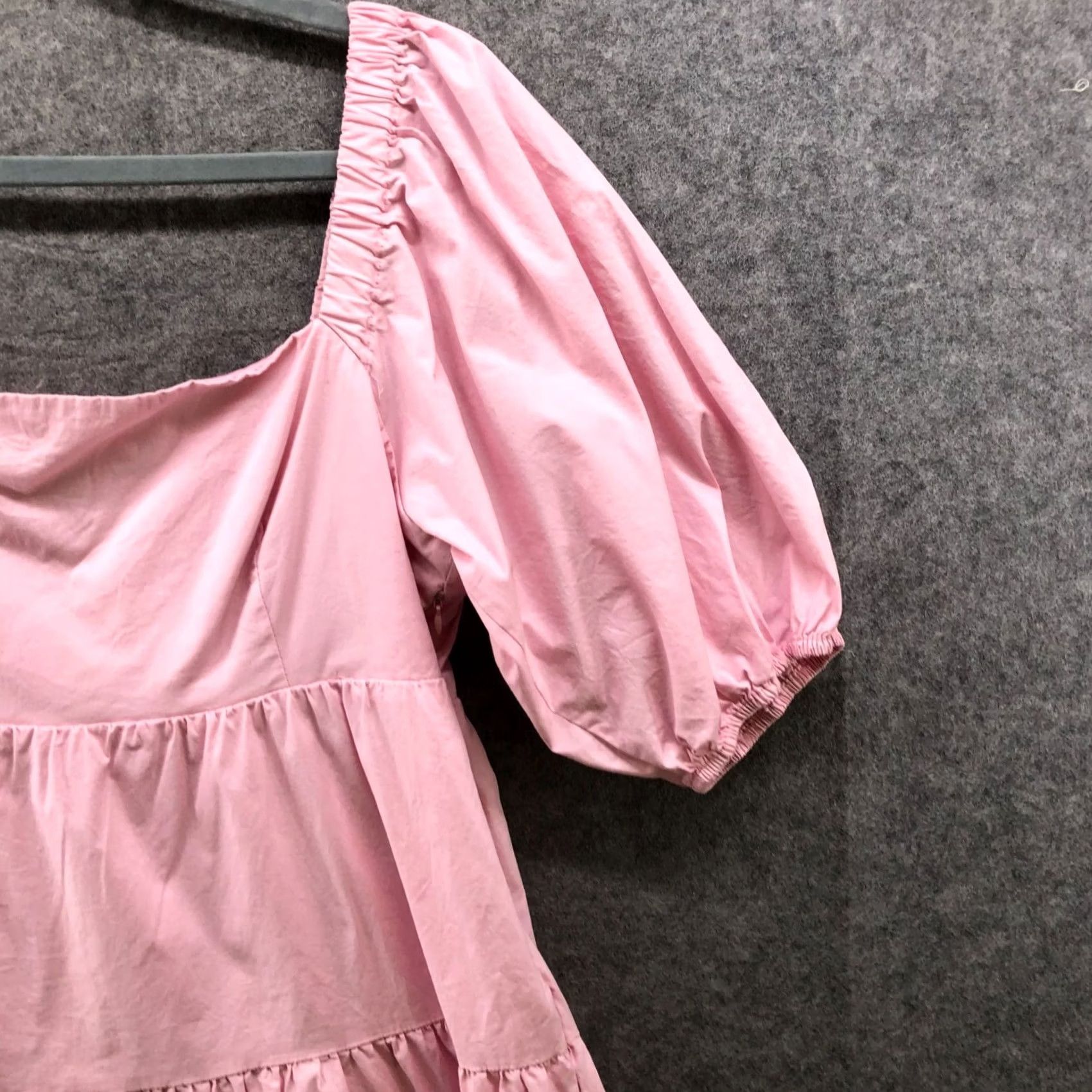 Vintage Wayf Square Neck Mini Dress Womens XL Pink Puff Sleeve Tiered Cotton Blend Smock Dress Size XL / US 12-14 / IT 48-50 - 5 Thumbnail