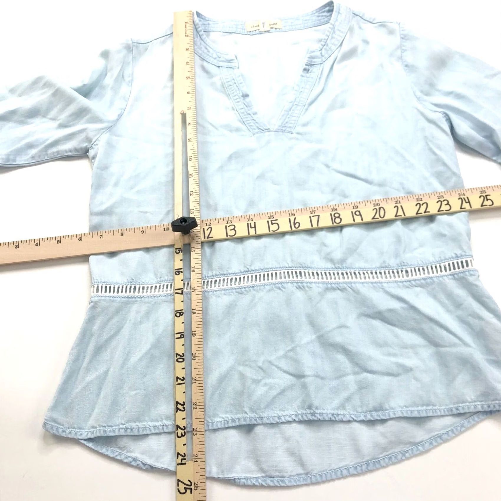 Bell Cloth & Stone Blouse Shirt V-Neck Bell Sleeve Chambray Lyocell Blue Small Womens Size S / US 4 / IT 40 - 3 Thumbnail