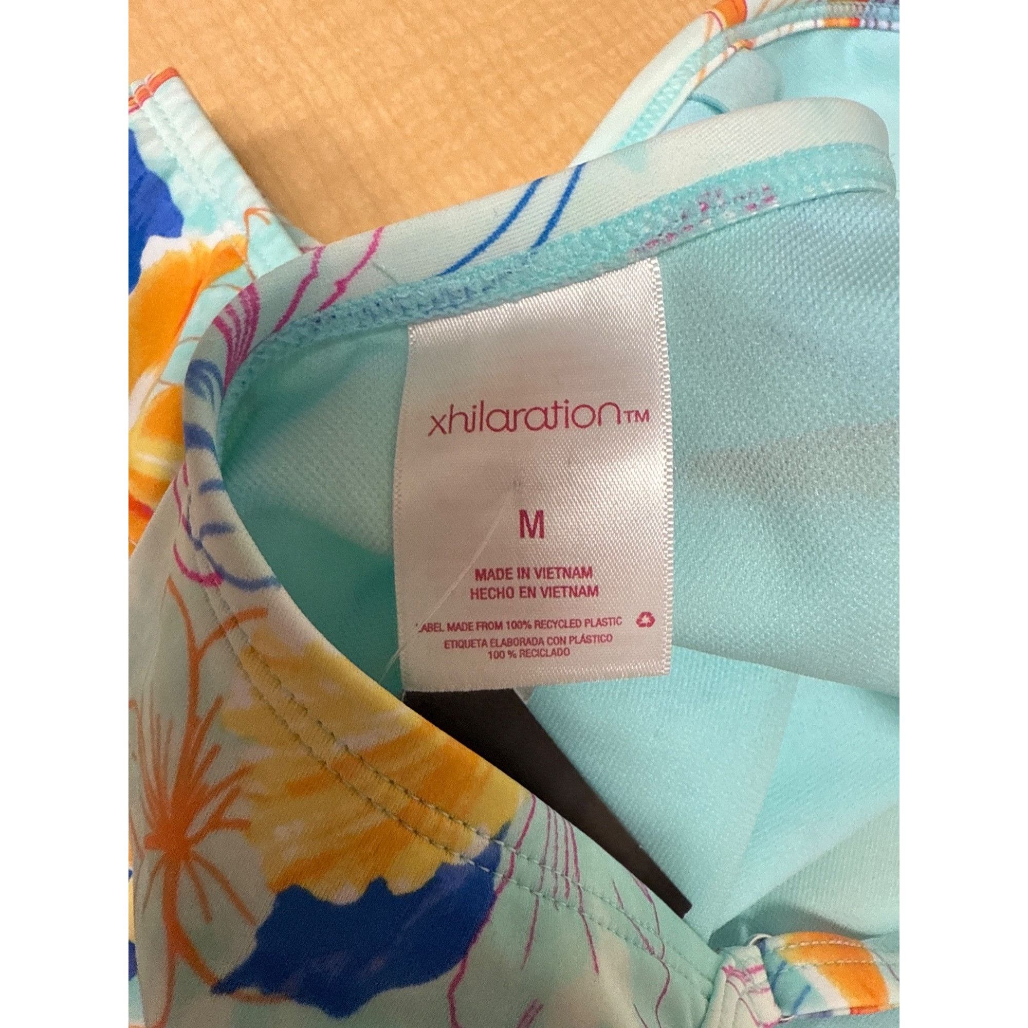 Other Xhilaration One Piece Swimsuit Size Medium - Aqua Floral Sco Size ONE SIZE - 8 Thumbnail