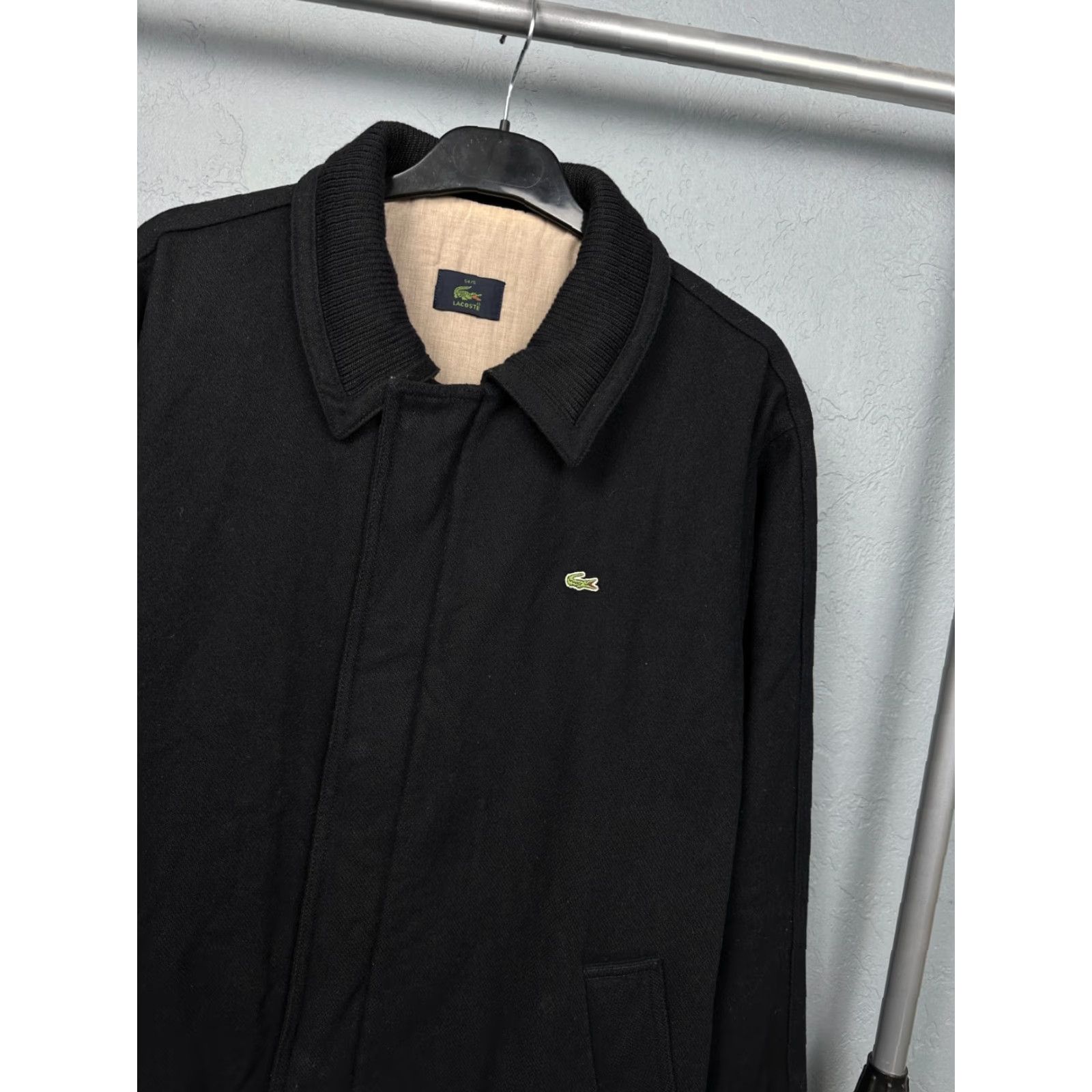 Lacoste Lacoste Vintage Mens Wool Coat Jacket XL Black Logo Jacket Size US XL / EU 56 / 4 - 2 Thumbnail