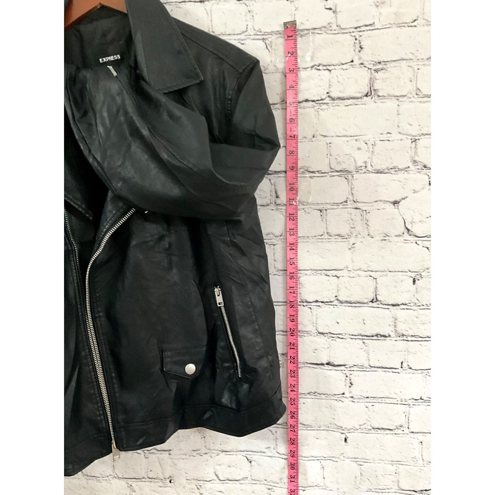 Express Express Women's Jacket Black Faux Leather Zip Front Lined Biker Style Small/Medium? L Size L / US 10 / IT 46 - 7 Thumbnail