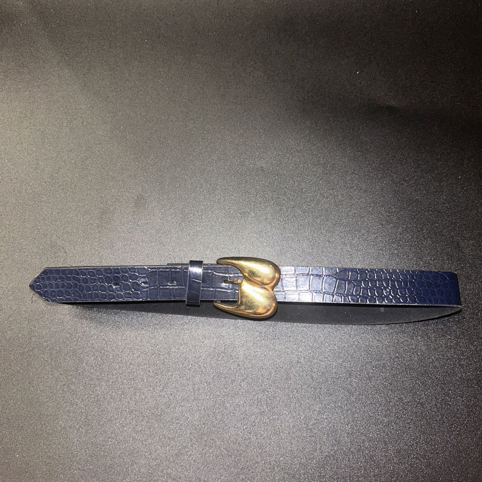 Other Navy Blue Faux Leather Textured Gold-Tone Hardware Belt 30" Size ONE SIZE - 1 Thumbnail