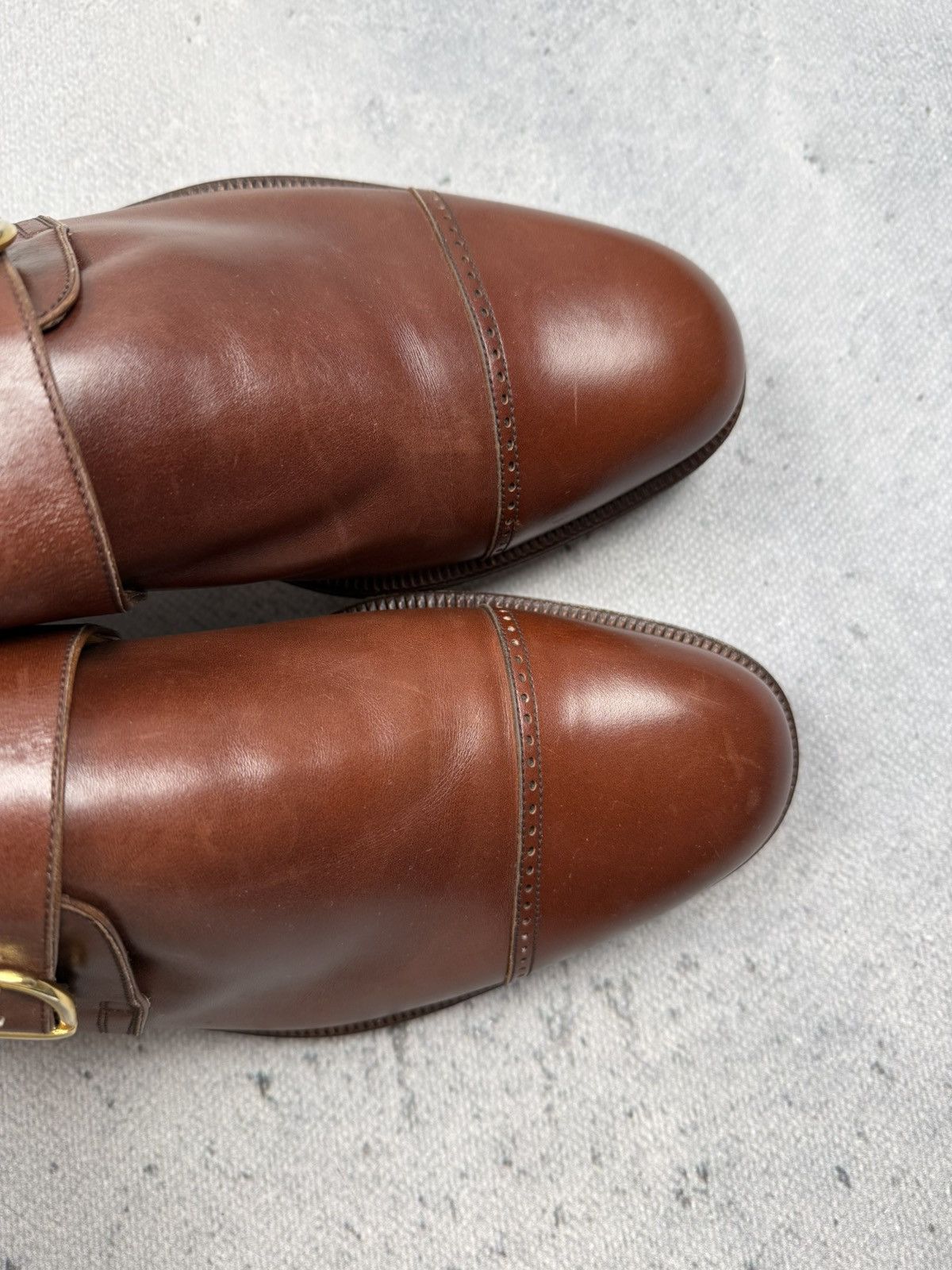 Genuine Leather Vintage Peluso Brown Leather Single Monk Strap Dress Shoes Size US 11 / EU 44 - 12 Thumbnail