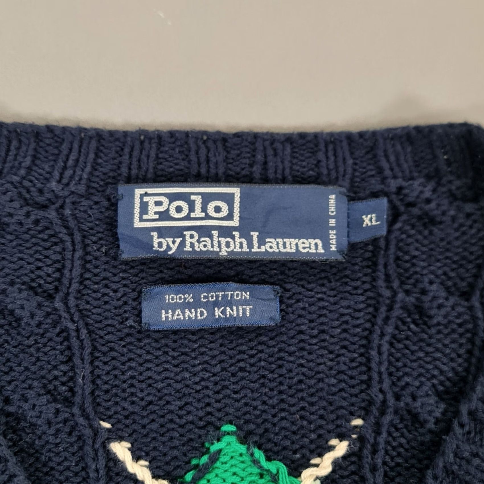 Polo Ralph Lauren VINTAGE Polo Ralph Lauren Jumper Mens XL Navy Blue Cable-Knit Argyle Diamond Hand Knit V-Neck Pullover Cotton Socks? Size US XL / EU 56 / 4 - 3 Thumbnail