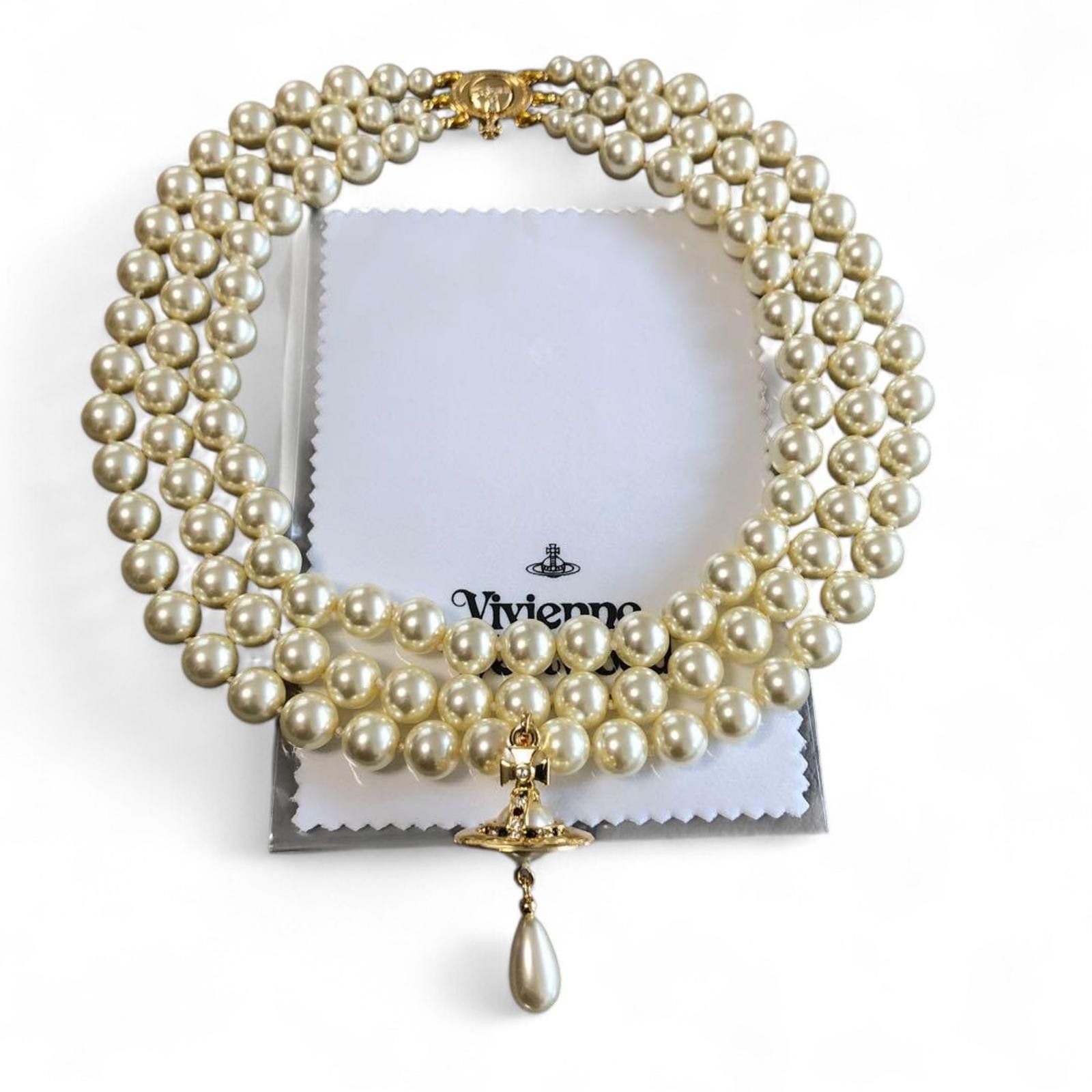 Vivienne Westwood Vivienne Westwood - Triple Strand Pearl Necklace Orb Size ONE SIZE - 2 Thumbnail