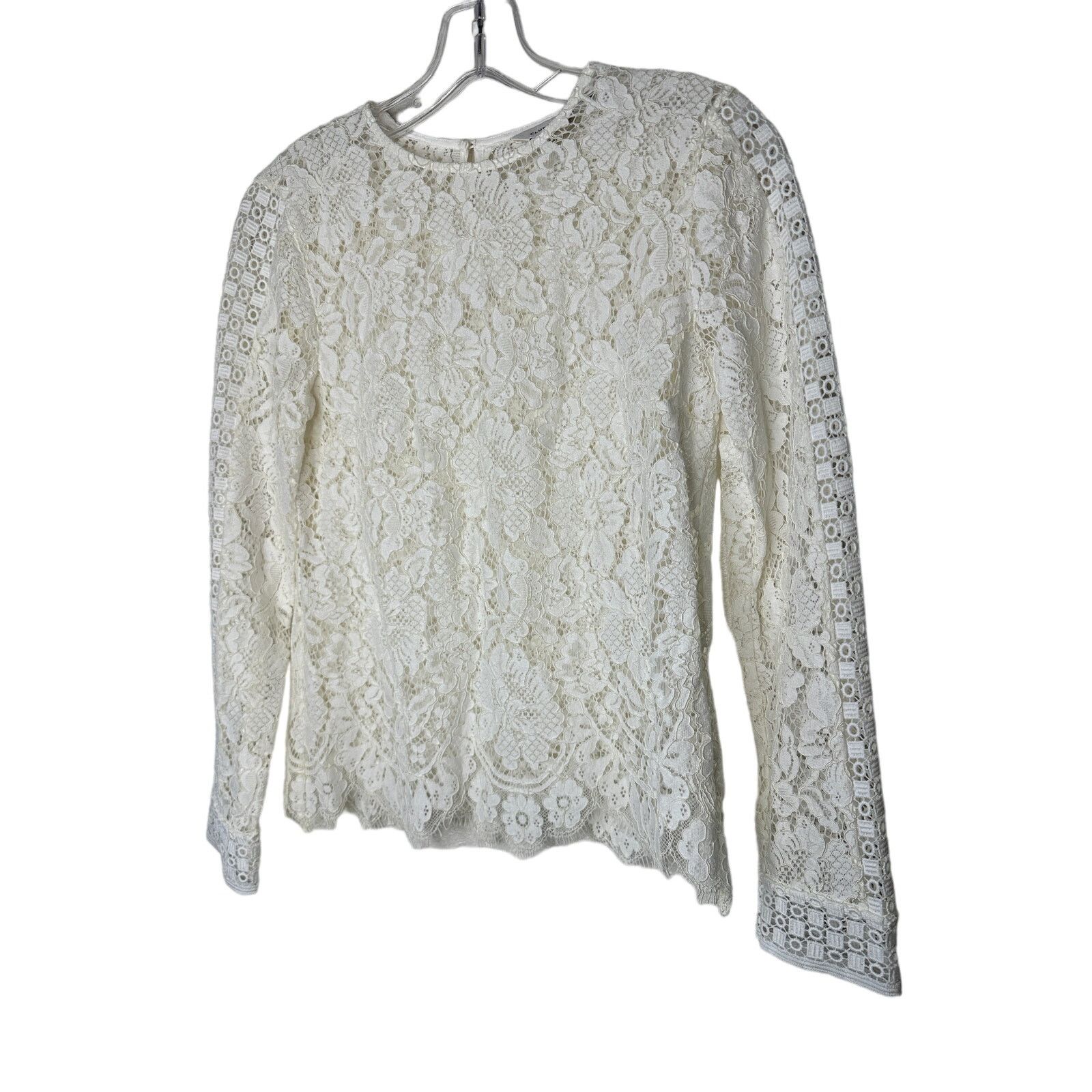 Club Monaco Club Monaco Ivory Lace Keyhole Back Scalloped Hem Blouse XS Size XS / US 0-2 / IT 36-38 - 2 Thumbnail
