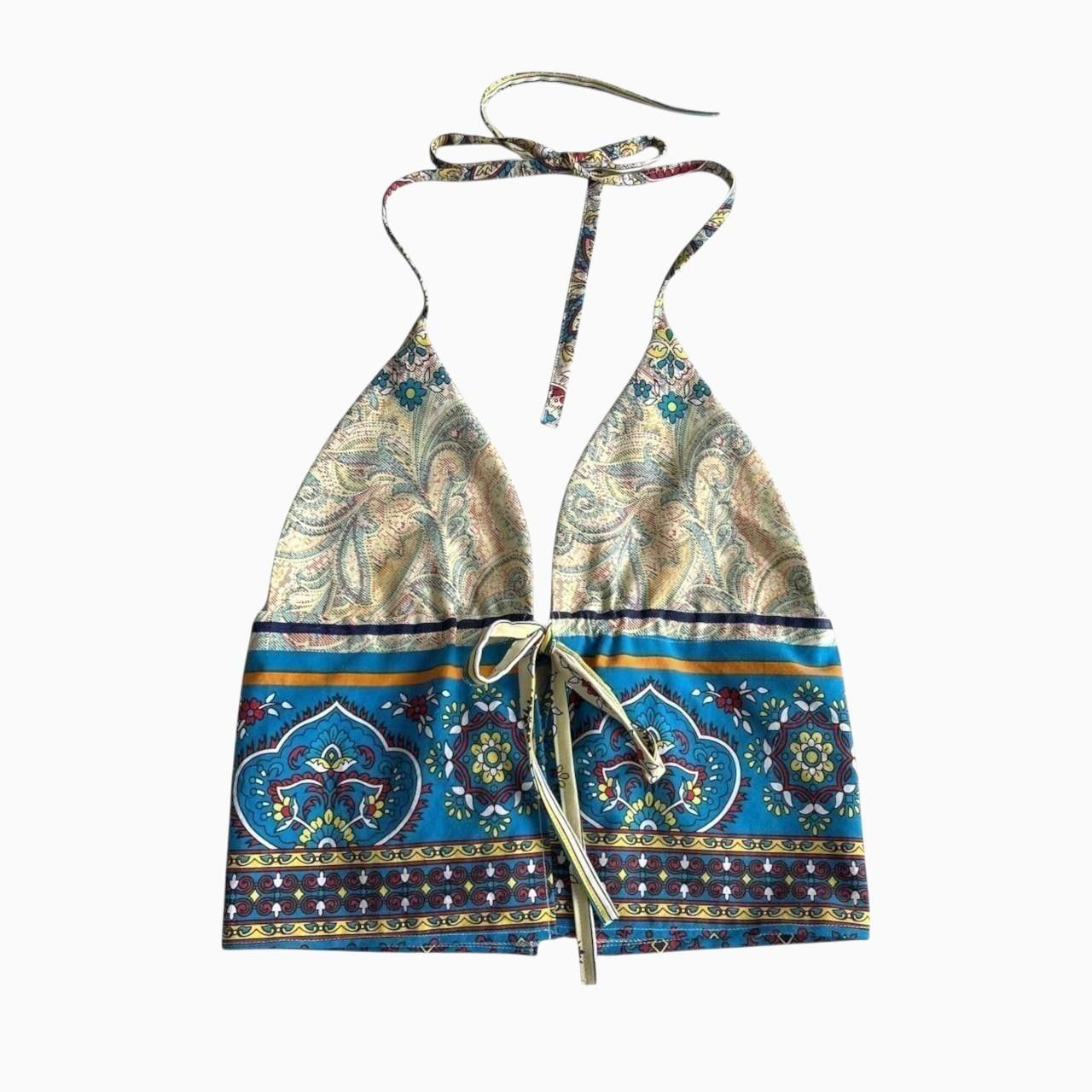 Handmade Blue Funky Halter top with ties, handmade, coquette, y2k Size S / US 4 / IT 40 - 2 Thumbnail