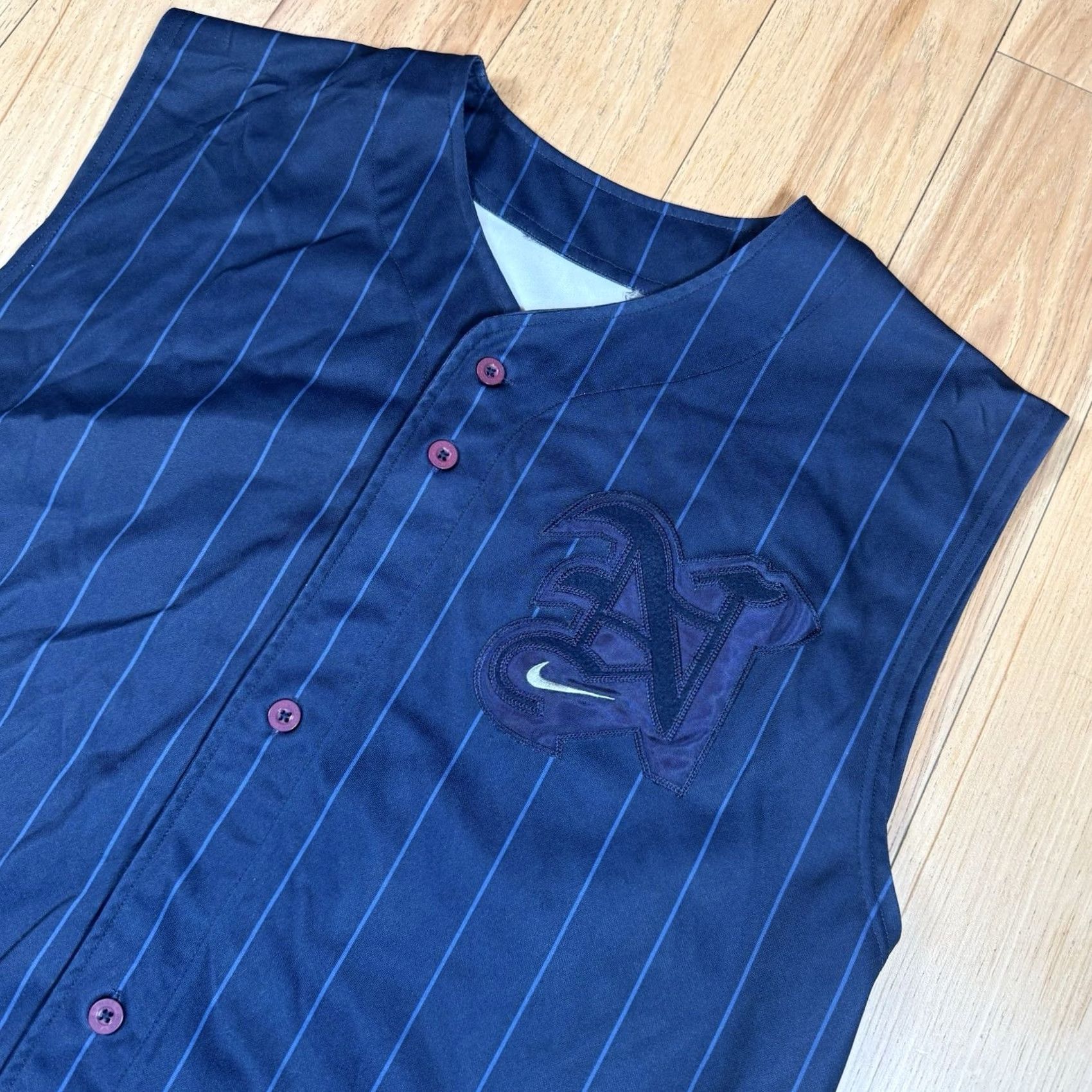 Nike VINTAGE Nike Baseball Jersey Tank Mens XL Blue Pinstripe N Logo Sleeveless 31 Size US XL / EU 56 / 4 - 2 Thumbnail
