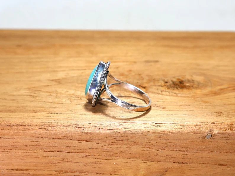 Handmade Handmade Pear Amazonite Ring: 925 Sterling Silver Boho Ring Size ONE SIZE - 7 Thumbnail